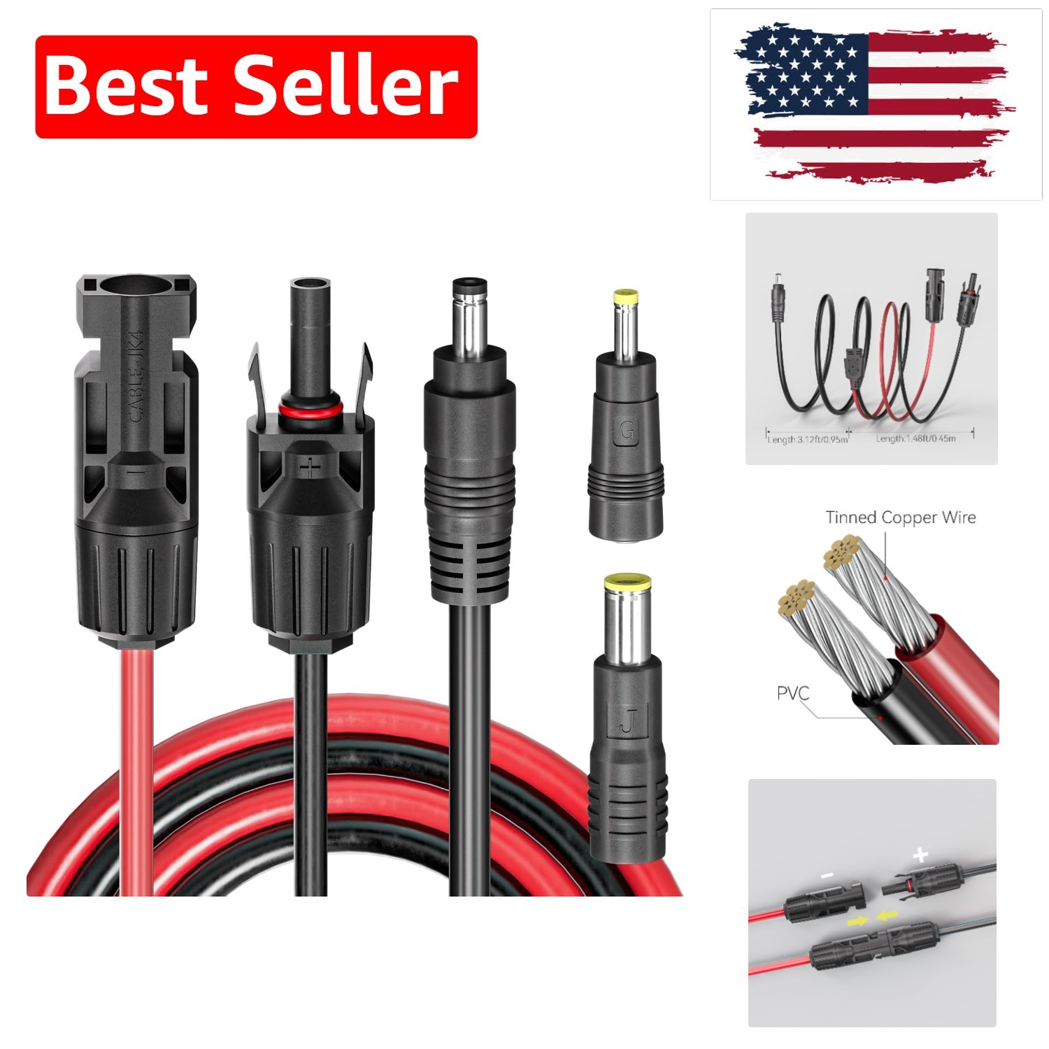16 AWG Solar Panel Connector Cable 4.59ft with DC Adaptors for Generators