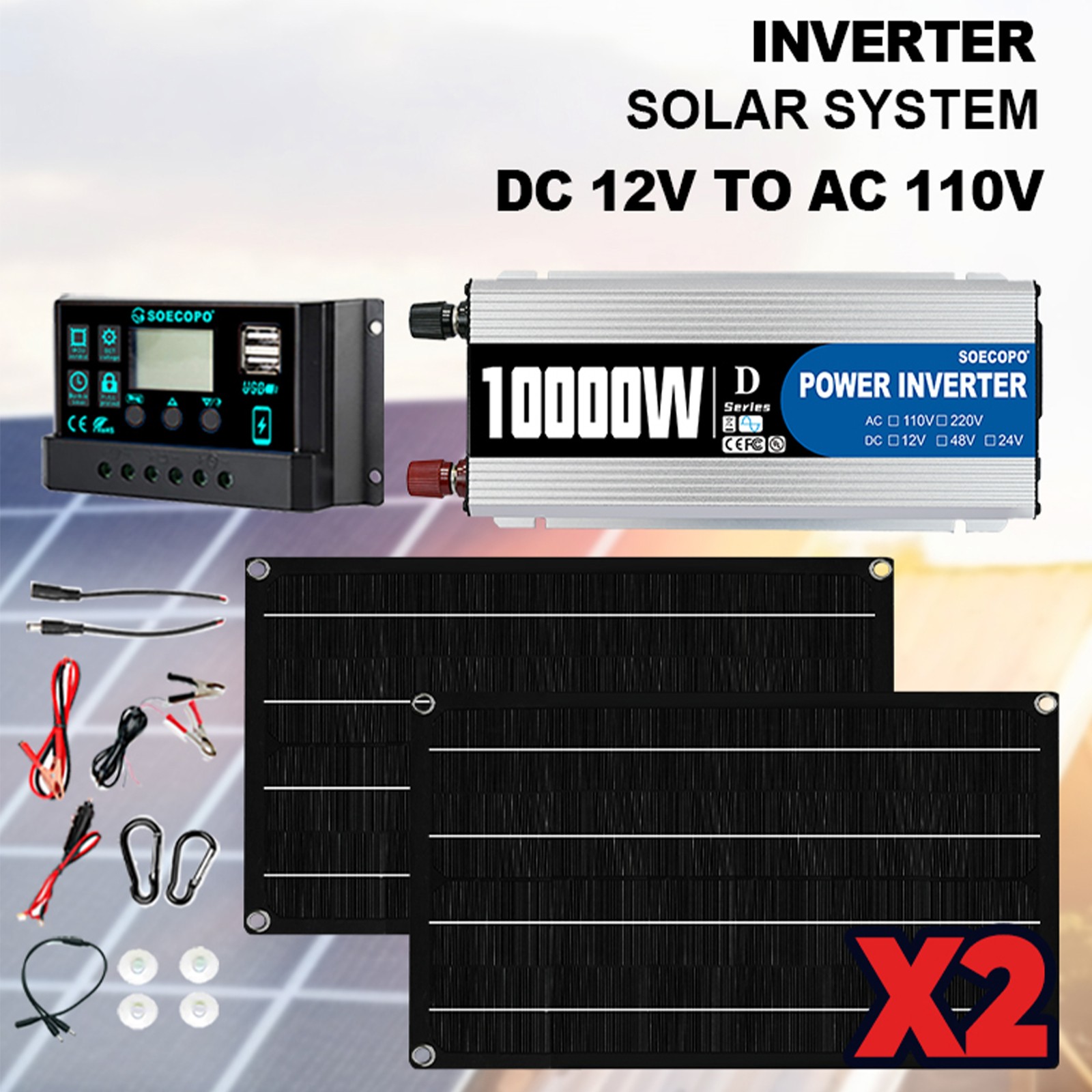 10000W Solar Starter Kit 2x High-Yield Solar Panels + 100A Charge Controller