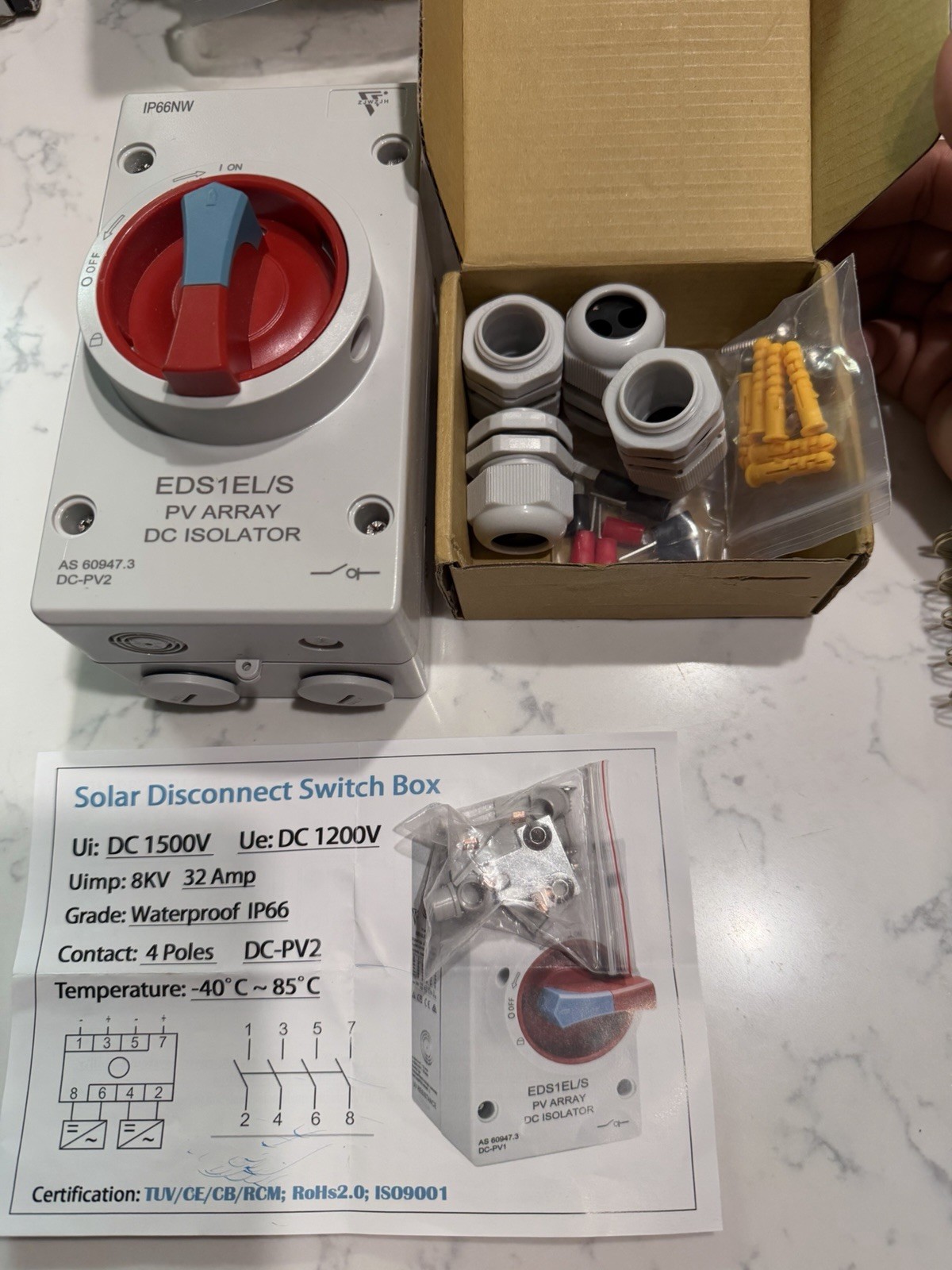 Solar Disconnect Switch Box EDS1EL/S DC 1500V Waterproof Outdoor Gray/Red/Blue