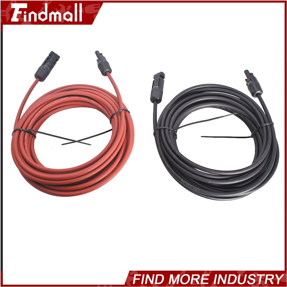 Findmall 10AWG Black + Red 30FT Solar Panel Extension Cable Wire Connector