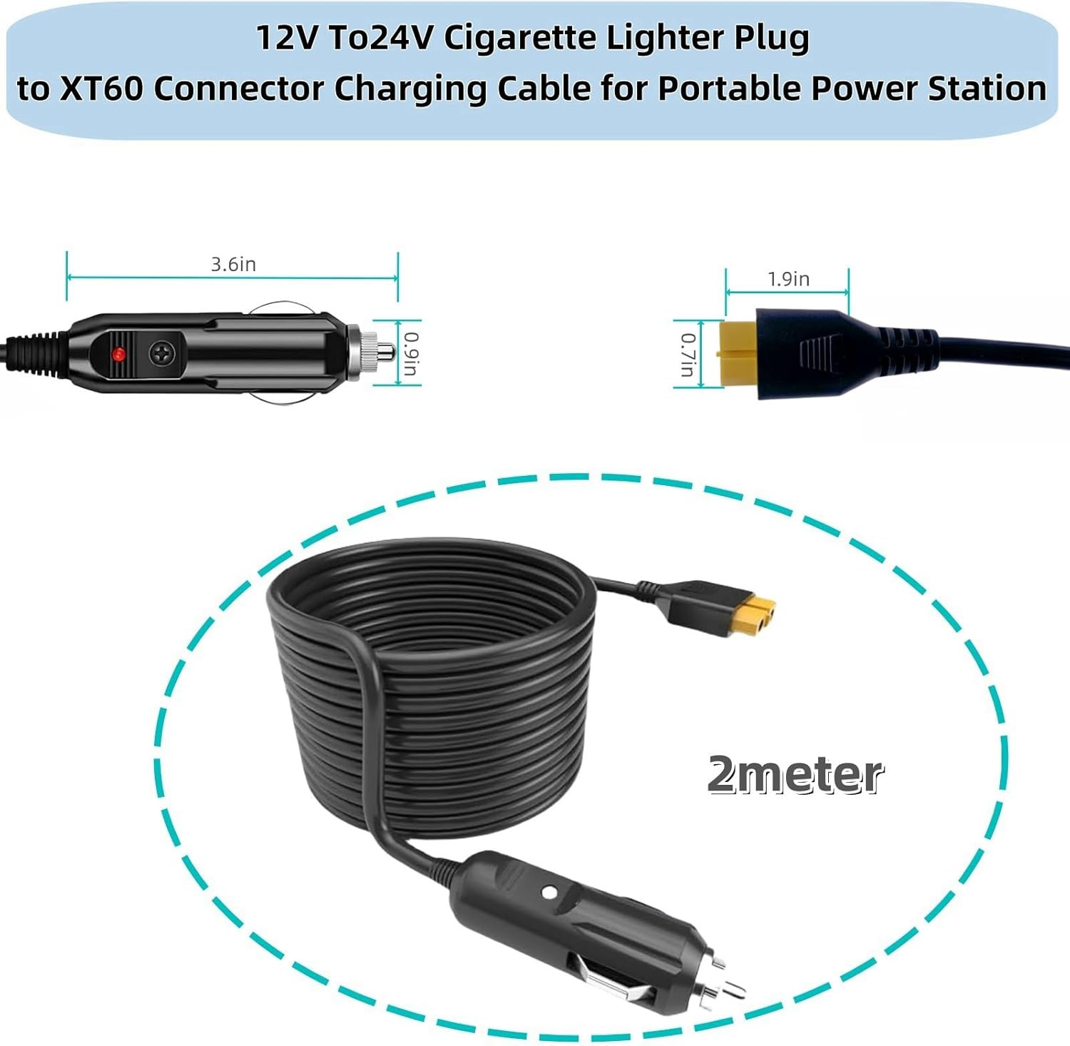 6.8FT Portable12V 24V Car Charger Suitable Compatible Ecoflow Delta