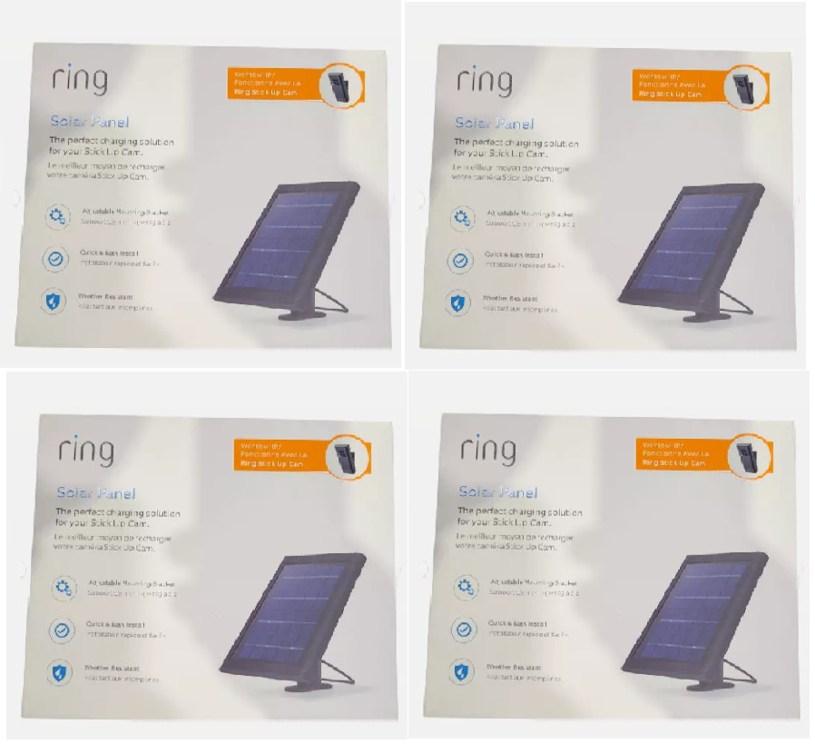 LOT OF 4 Ring Solar Panel for Stick Up Cam Unused, New Open Box Micro USB Black