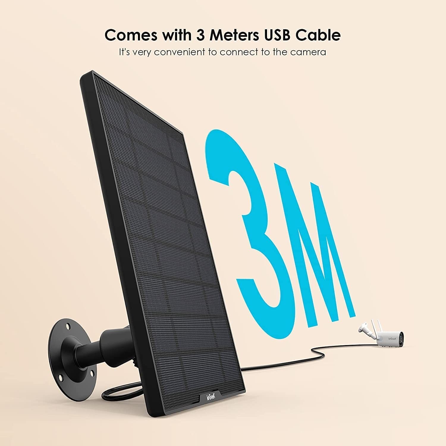 ieGeek USB Port Solar Panel for Outdoor Wireless Security Camera Home CCTV Cam