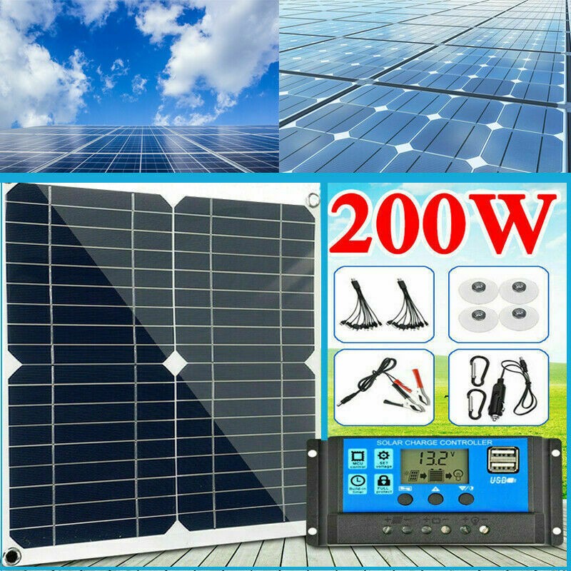 200 Watts Solar Panel Kit 100A 12V Battery Charger with Controller For Auto Boat