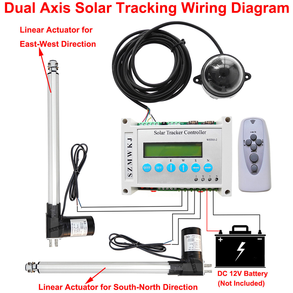 Dual Axis Solar Panel Tracking Kits-6000N 12″ Linear Actuator &LCD Controller IG