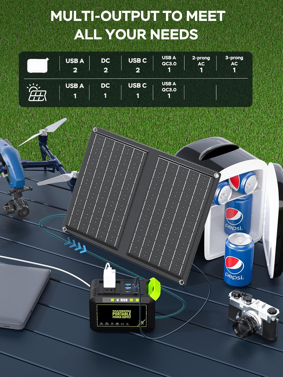 88.8Wh Solar Generator with 21W Panel, Portable Power Station for Camping Hiking
