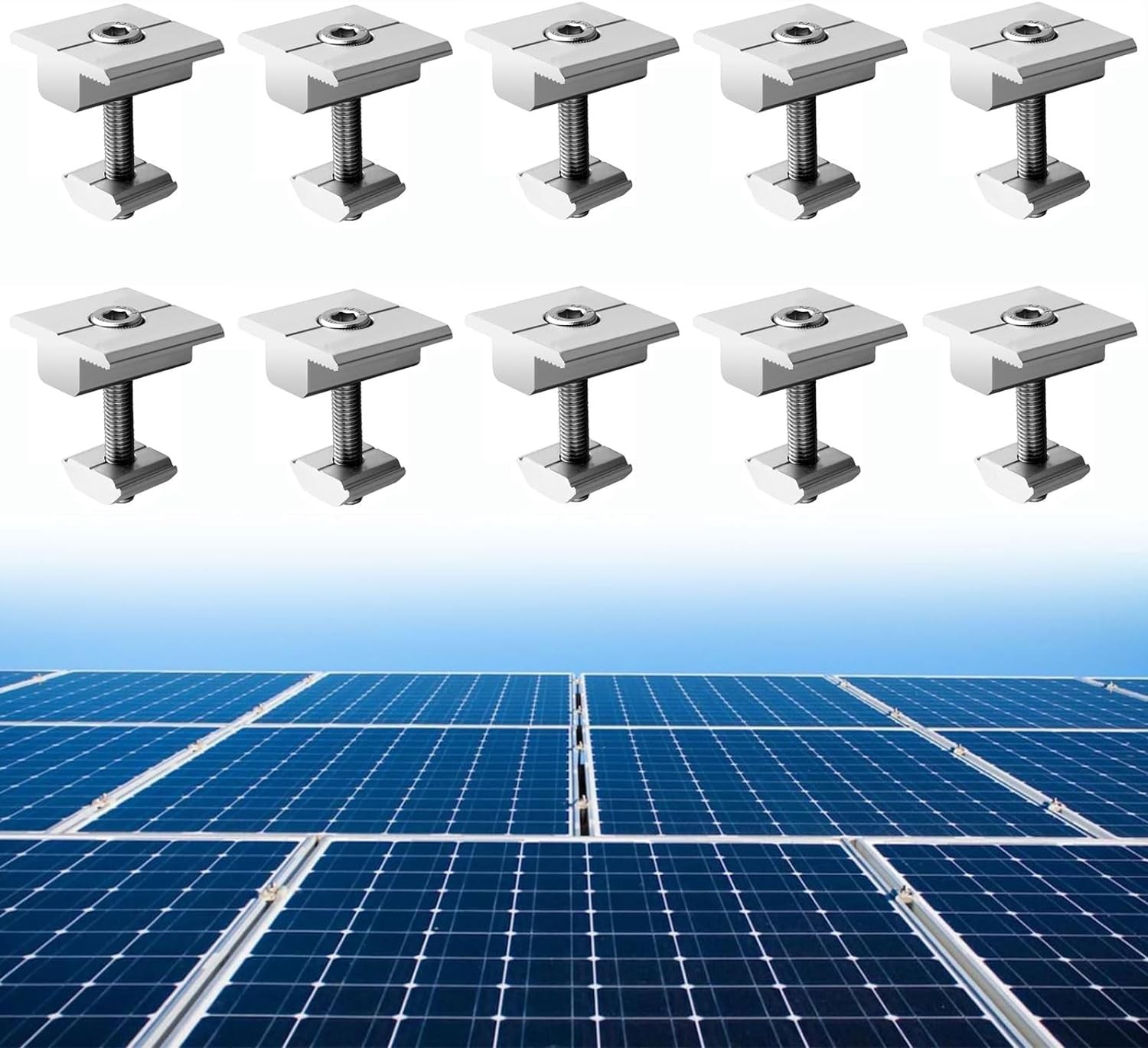 10pcs Solar Panels Centre Clamps, Aluminium T-Shaped Mid Clamps Include 10 Sc…