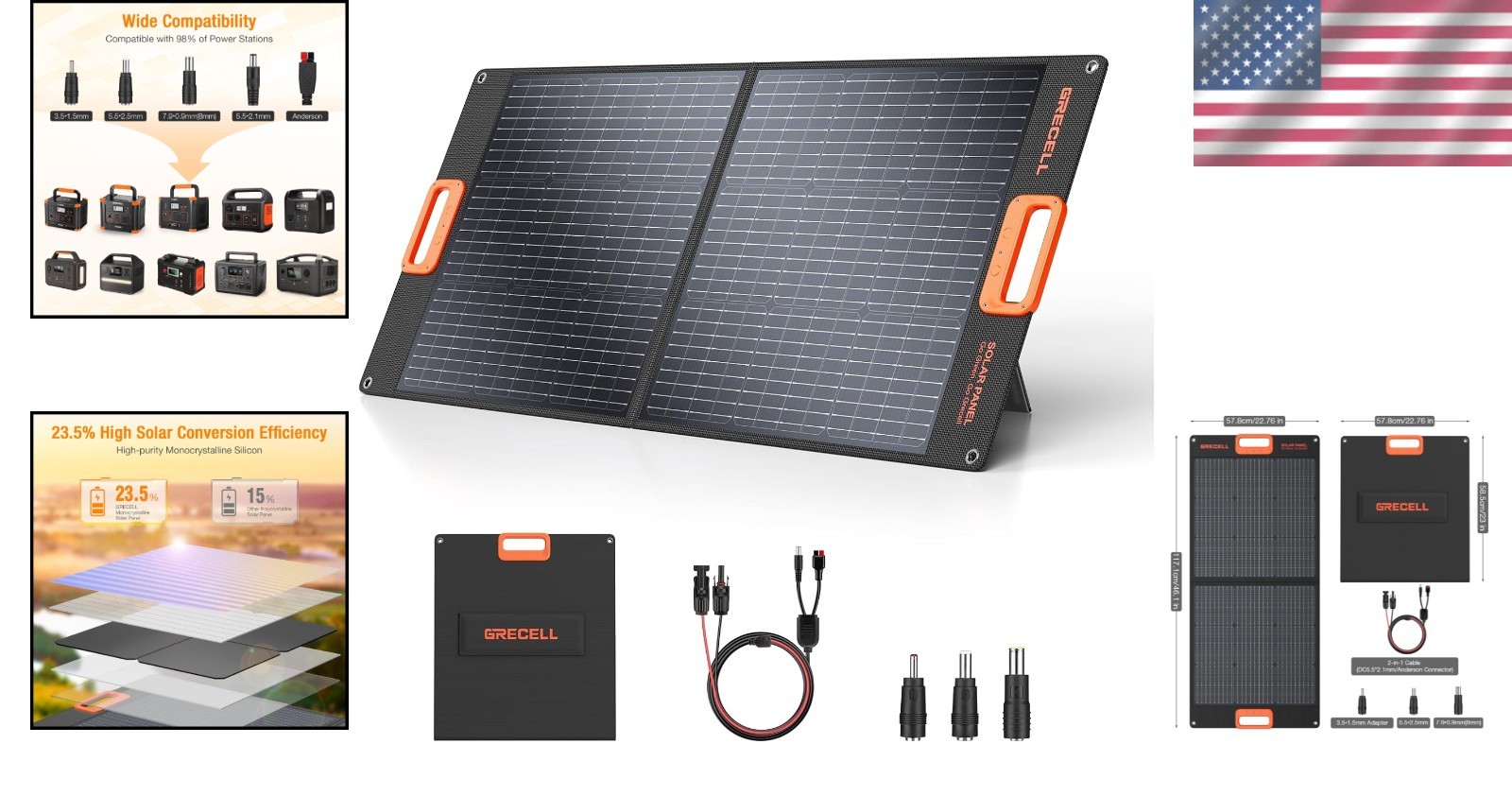 100W Portable Solar Panel for Power Station Generator, 20V Foldable Solar Cel…