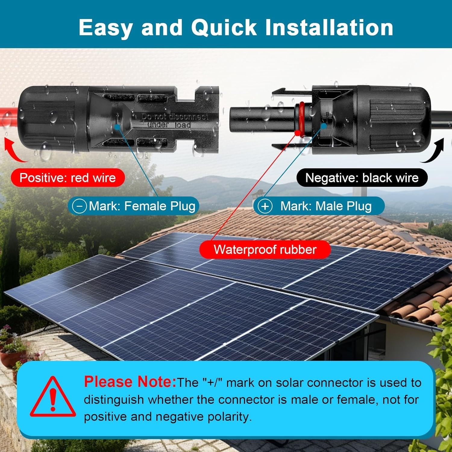 Solar-Panel Extension Cable 50FT – 10AWG+14AWG Solar Wire with Connector