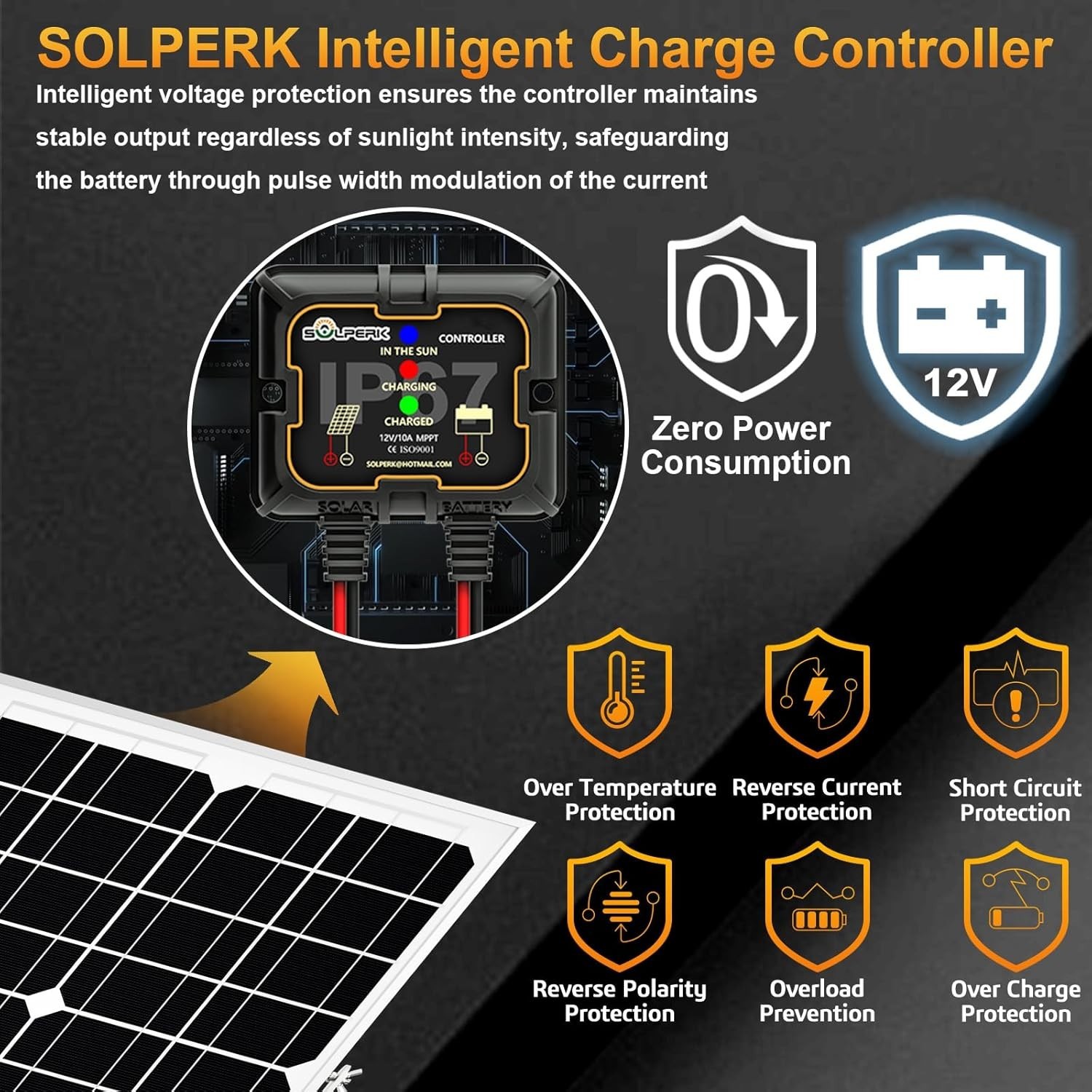 High Efficiency 20W Solar Battery Charger Kit with Smart Controller – 12V System