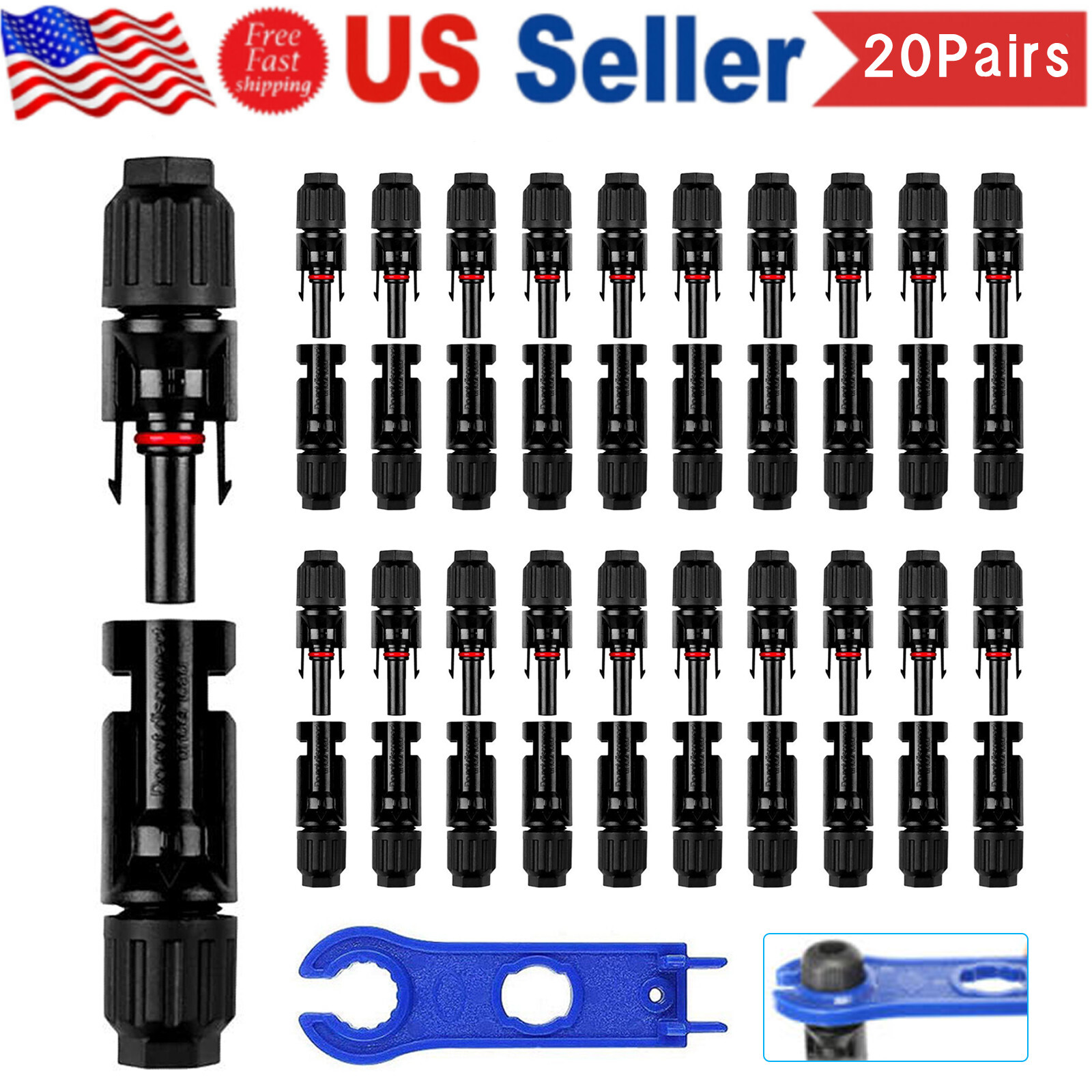 20Pairs Solar Cable Connectors 4mm-6mm 30Amp Waterproof Solar Panel Wire Joiners