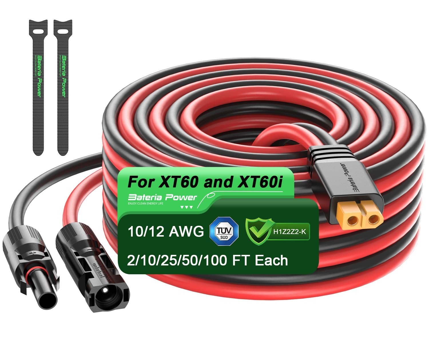 25Ft 10AWG Solar Extension Cable XT60 Adapter for LiFePO4 Battery & Power Statio
