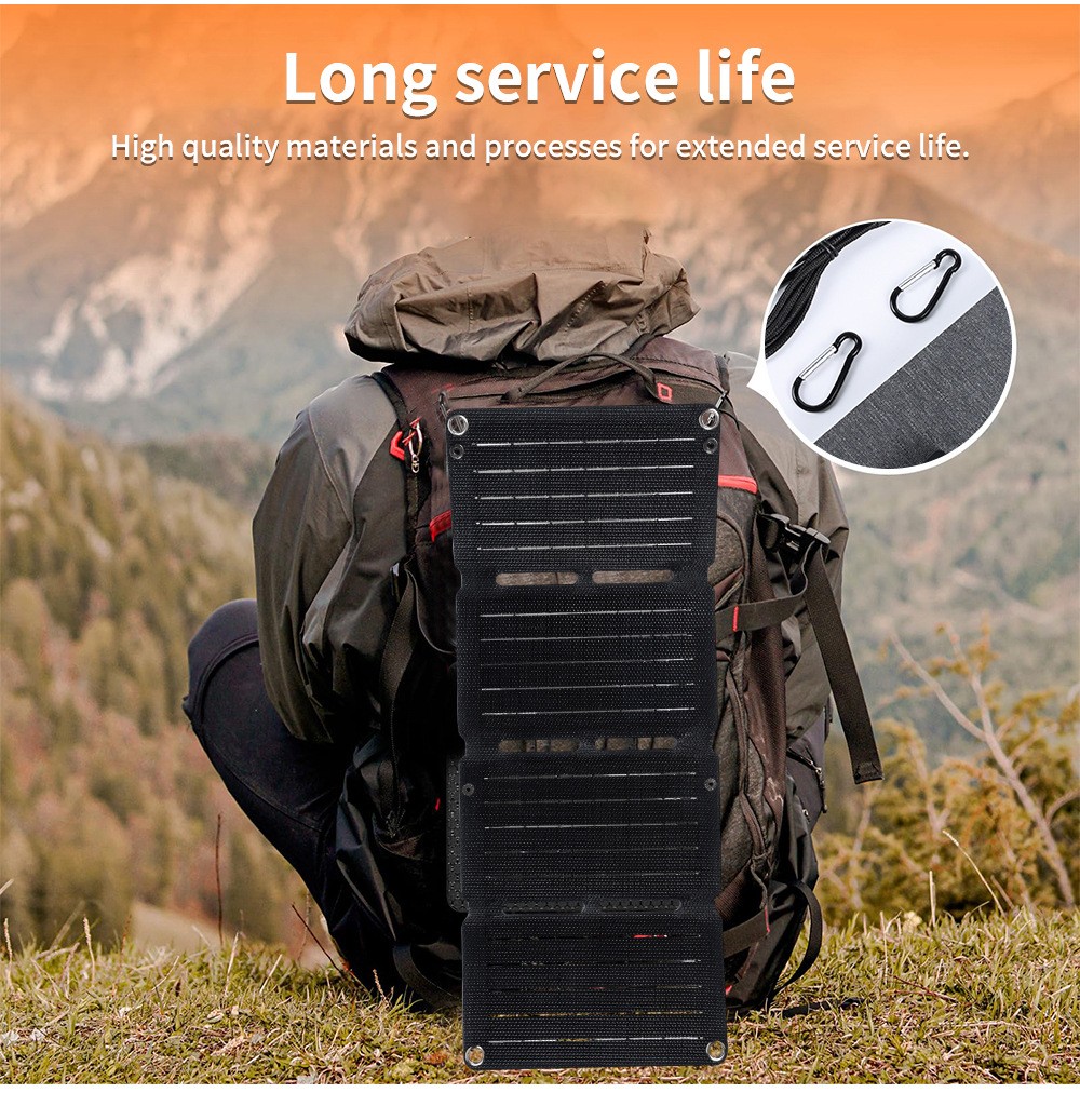 10W Foldable Solar Panel Charger USB 5V Power Bank Waterproof for Camping Hiking