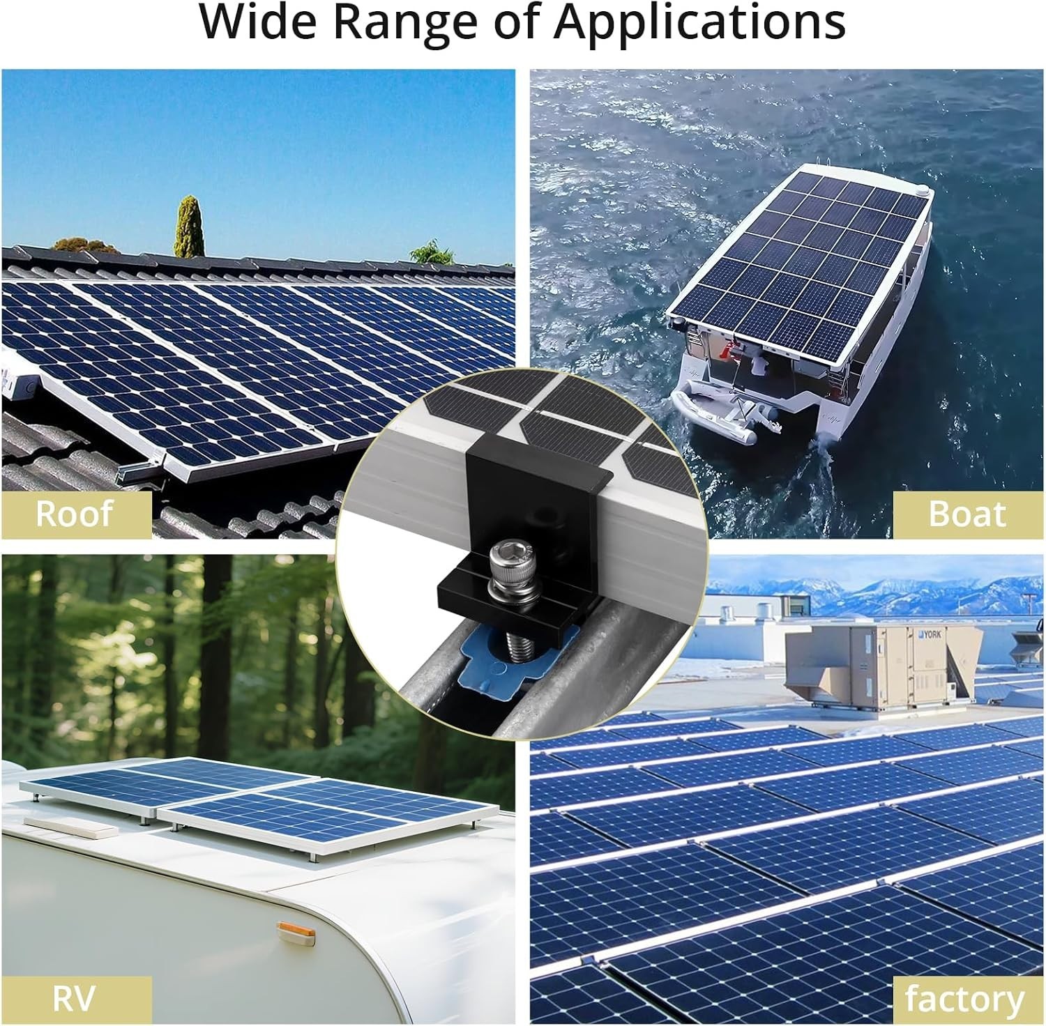 10pcs Solar Panel End Clamp for Standard Unistrut, Aluminum 1.57″ Solar Panel…