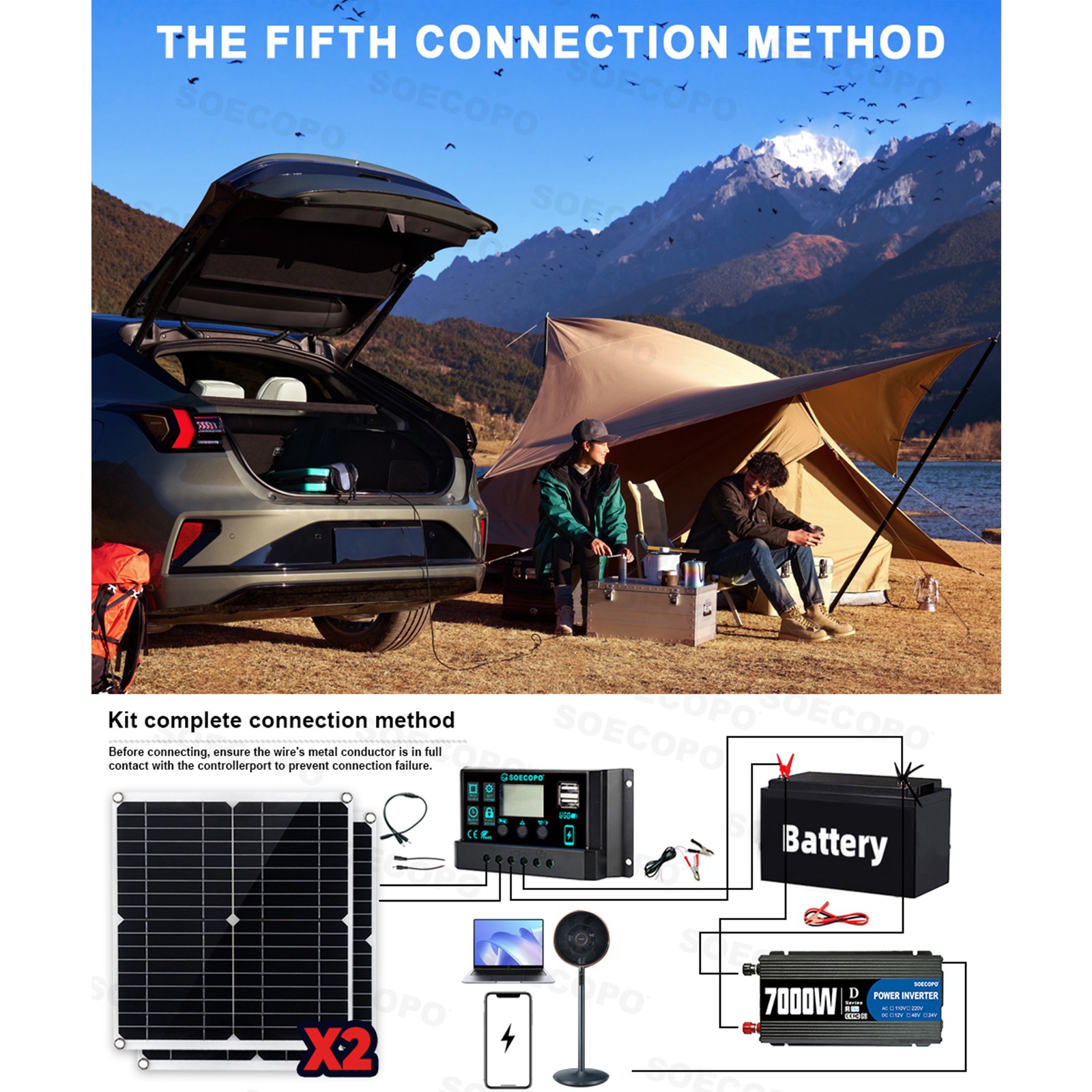 Complete 7000W Off-Grid Solar Kit 7000W Inverter 2pc 300W Solar Panels 110V/220V