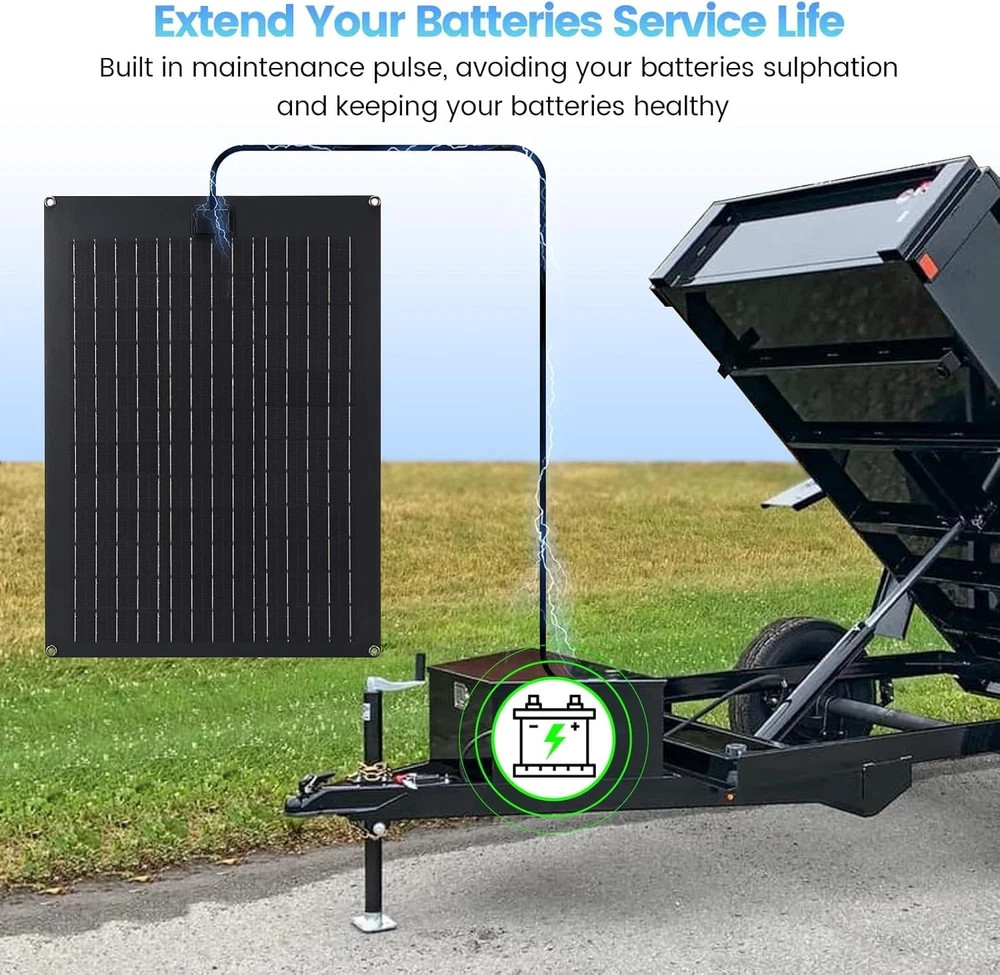 Solar Battery Charger Maintainer, 20W Solar Panel Kit for Dump Trailer Built-In