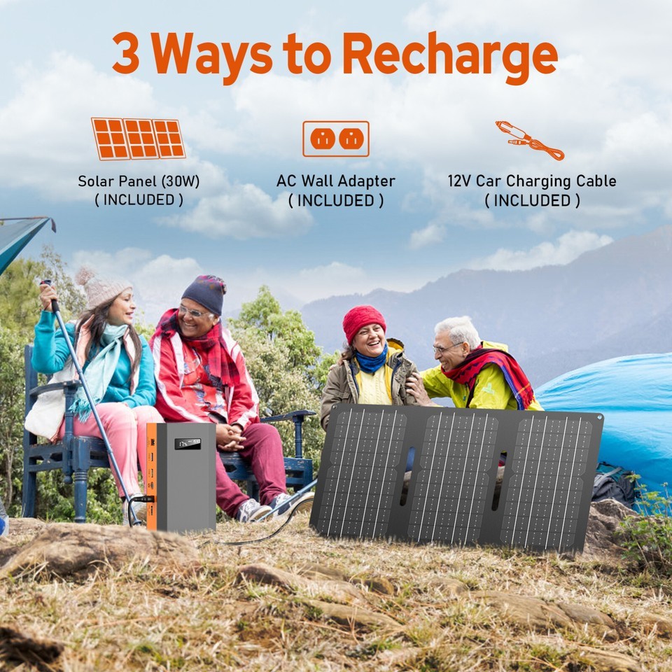 65W Portable Power Station Bank Solar Generator 30W Solar Panel Camping Charger