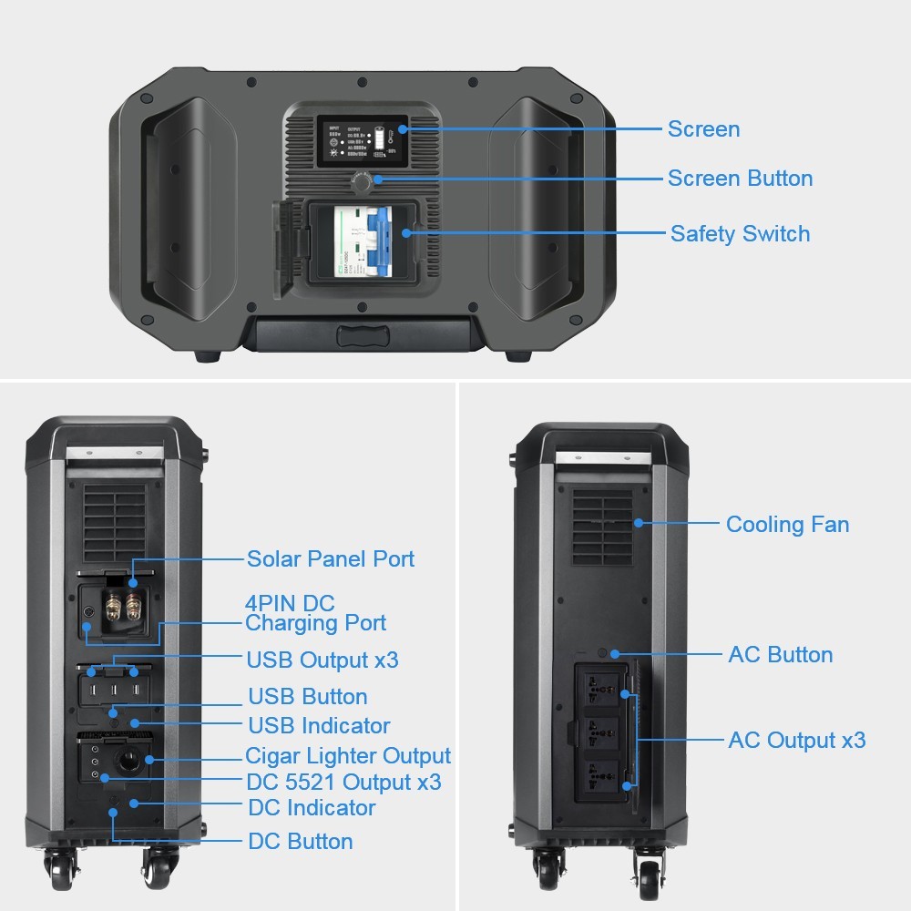 Solar Generator 2000W Portable Power Station DC/AC Power Bank for Outdoor Power
