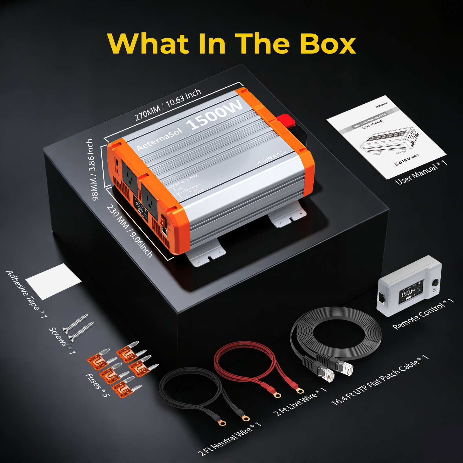 1500W Power Inverter Pure Sine Wave Inverter 12V 110V 120V Car Truck Boat Solar