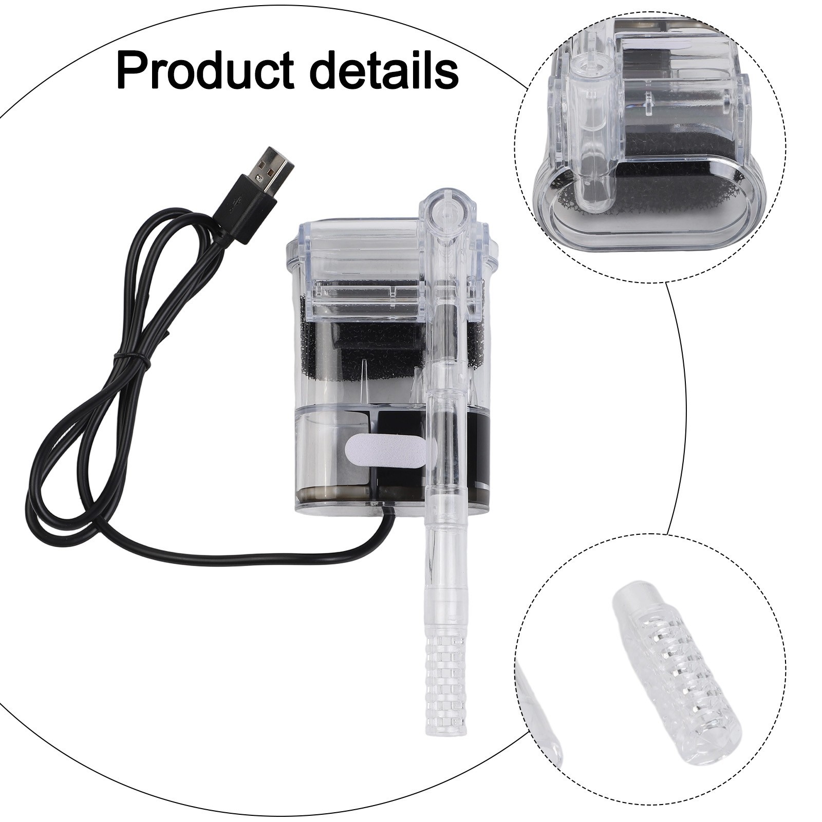 Wall Filter for Fish Tank with USB Pump and Adjustable Water Circulation
