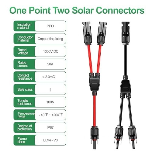 Solar Y Branch Connectors 2 Pairs MFF FMM Parallel Adapter IP67 for Panel Wiring