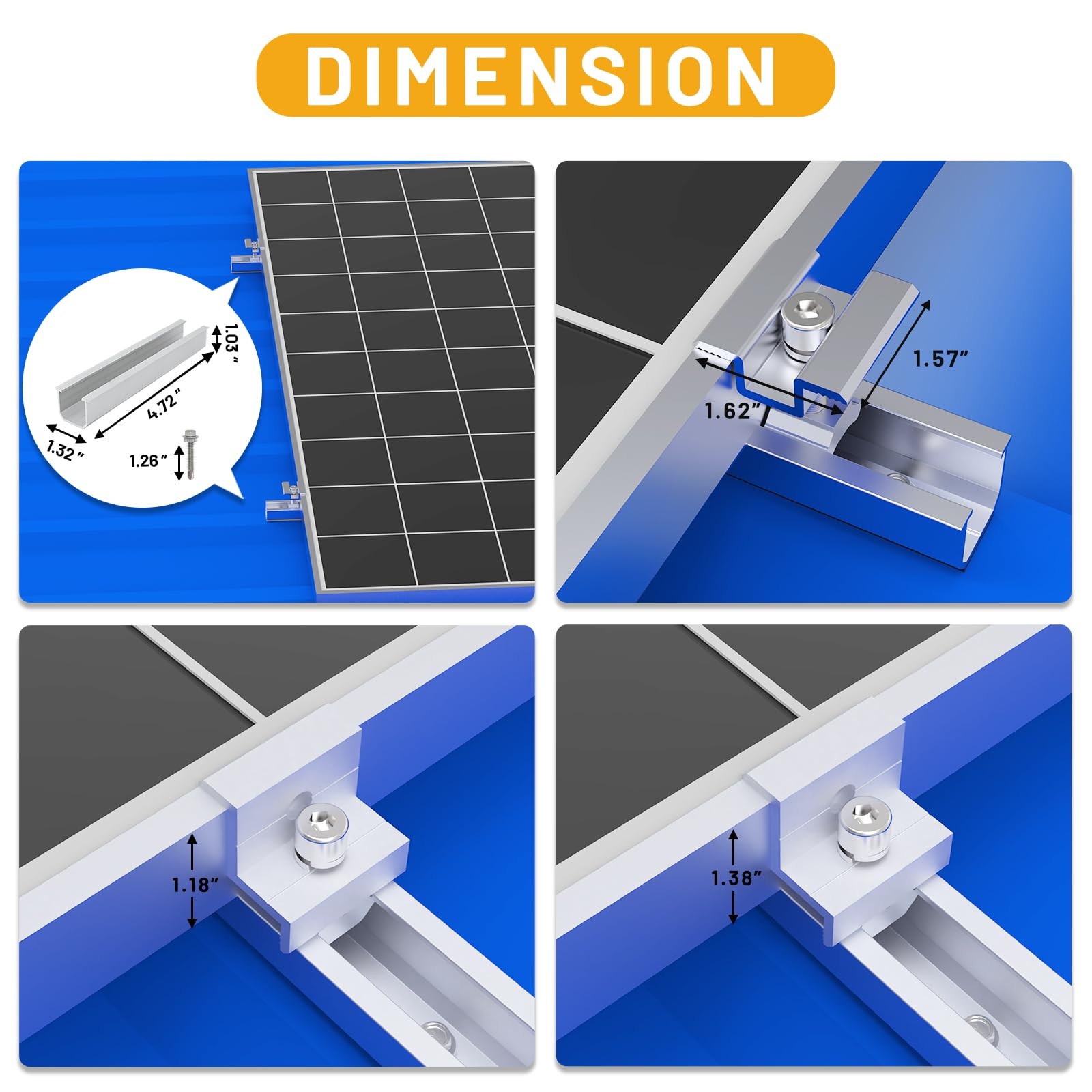 Solar Panel Mounting Brackets Mid and End Clamps and Rails Kit for Roofing So…