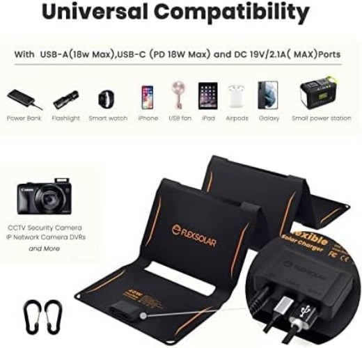 40W Foldable Solar Panel Charger with USB-C and USB-A Outputs for Phones, Pow…