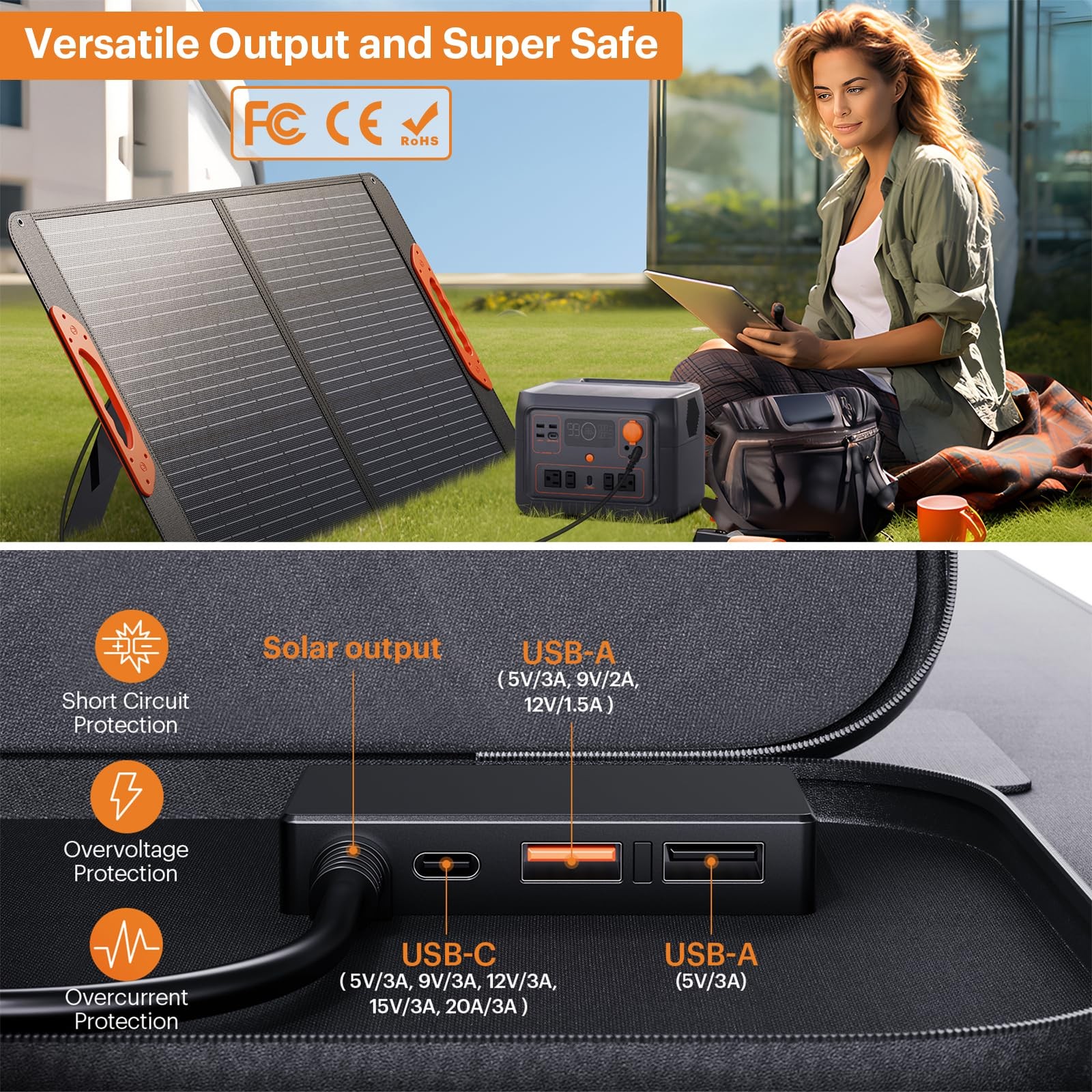 100w Portable Solar Panelcamping Essentials100 Watt 20v Foldable Solar Charger F