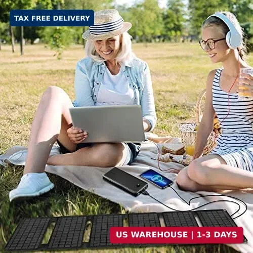FlexSolar 40W Foldable Solar Panel Charger with USB-C and USB-A Outputs for Phon