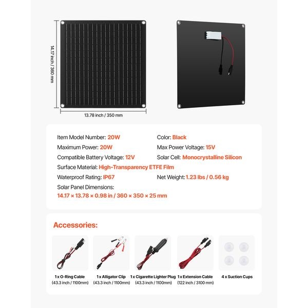 20W 12V Solar Panel Battery Charger
