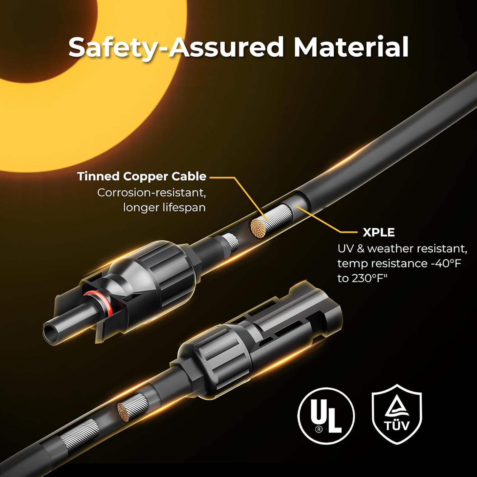 Solar Panel Parallel Connectors, 2 to 4 Y Branch Adapter Cable, 10AWG Splitter