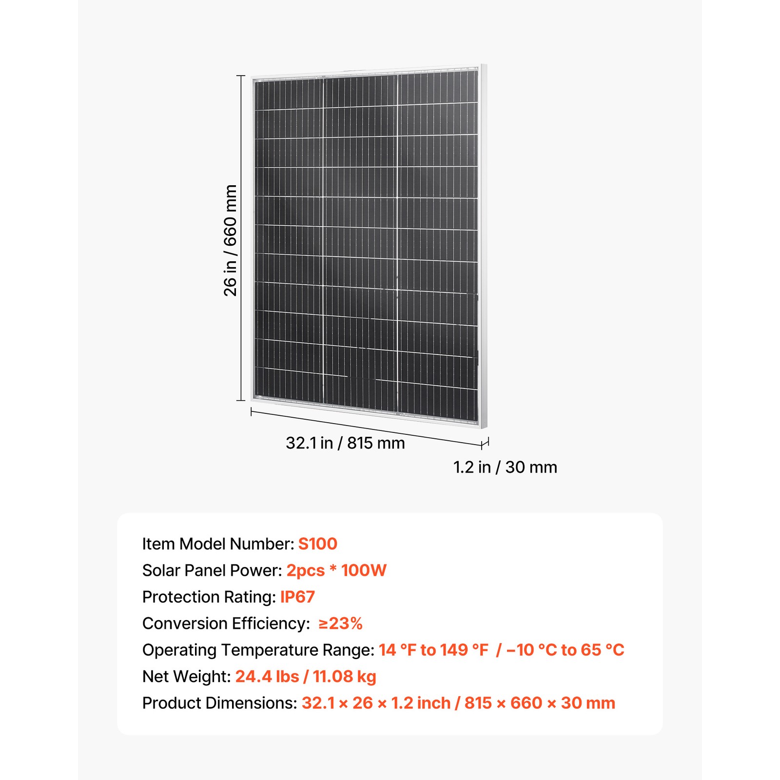 Uimoso 2PCS 100W Bifacial Solar Panels with23% Efficiency Monocrystalline Module