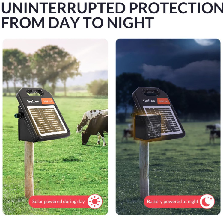 10 Mile Solar Fence Charger, 0.16J, Day/Night Mode, 24Hr Protection