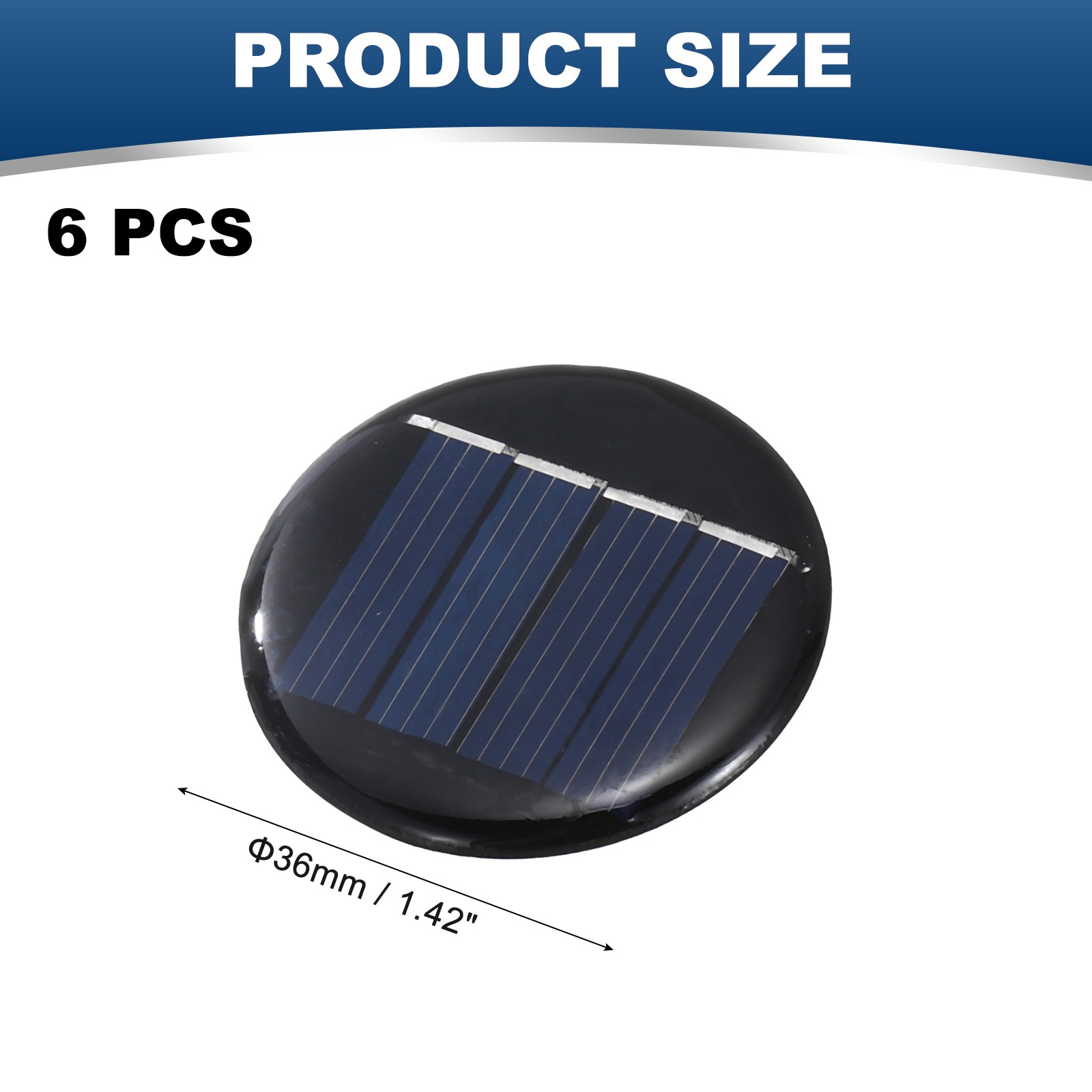6Pcs 2V 0.08W 40mA Round Solar Panels, Solar Photovoltaic Power Cells