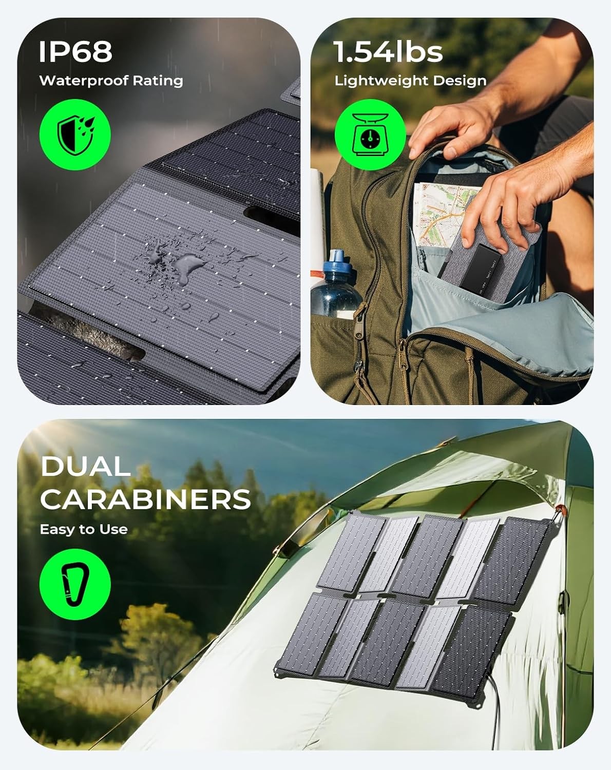 Portable 35W Solar Panel Charger with Fast Charging USB-A and PD 25W USB-C for C
