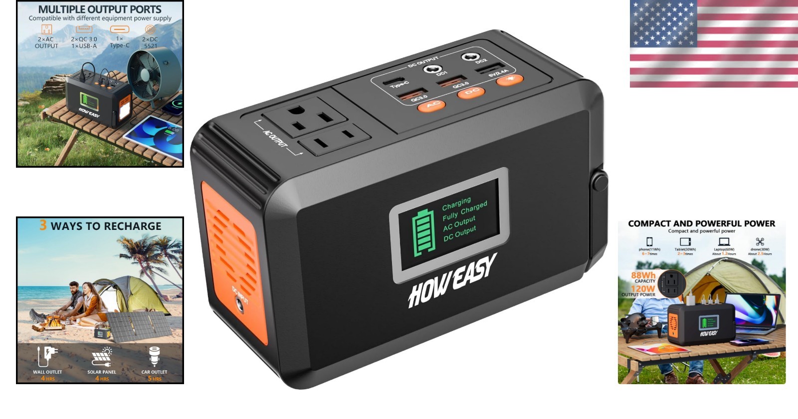 88Wh Battery-Powered Portable Generator with LED Display & 3 Charging Modes