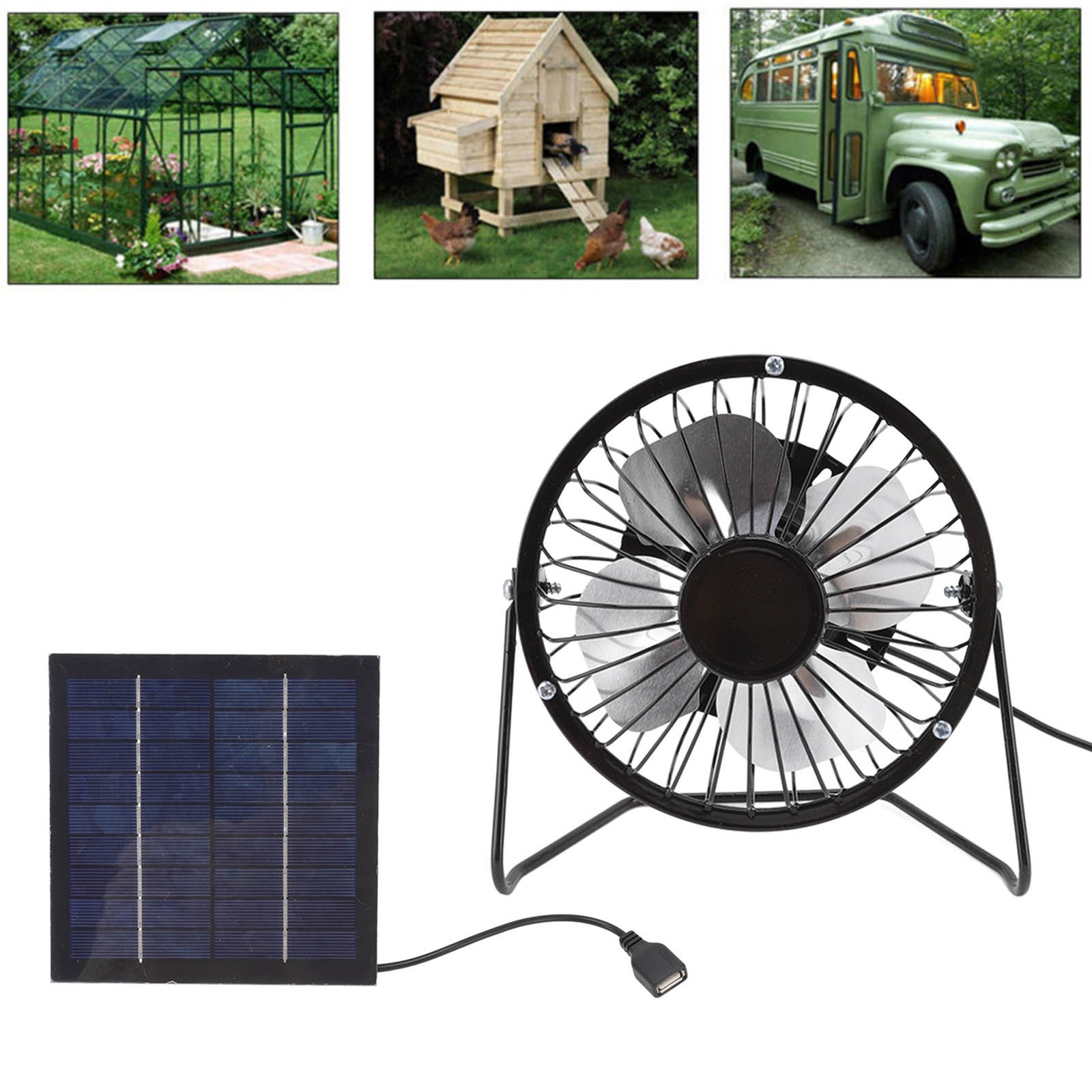 Solar Panel Fan Portable Mini USB Cooling Fan for Greenhouse RVs Camping Attic
