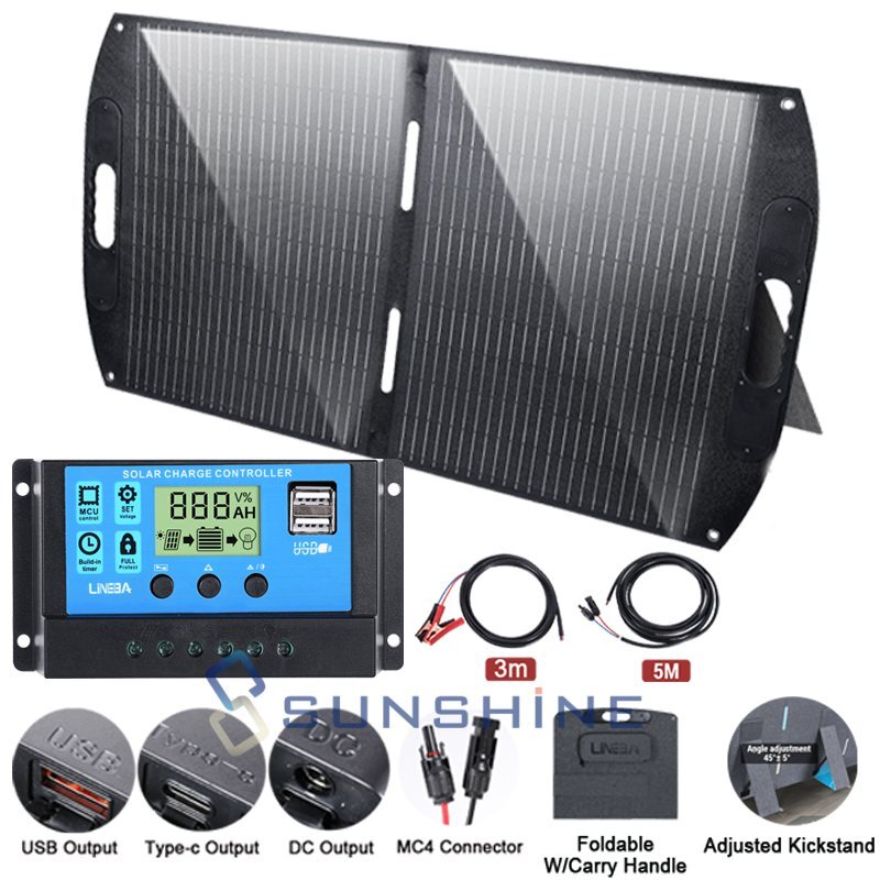 100W 200W Folding Portable Solar Panel Mono 12V Charger RV Boat Home Off-Grid