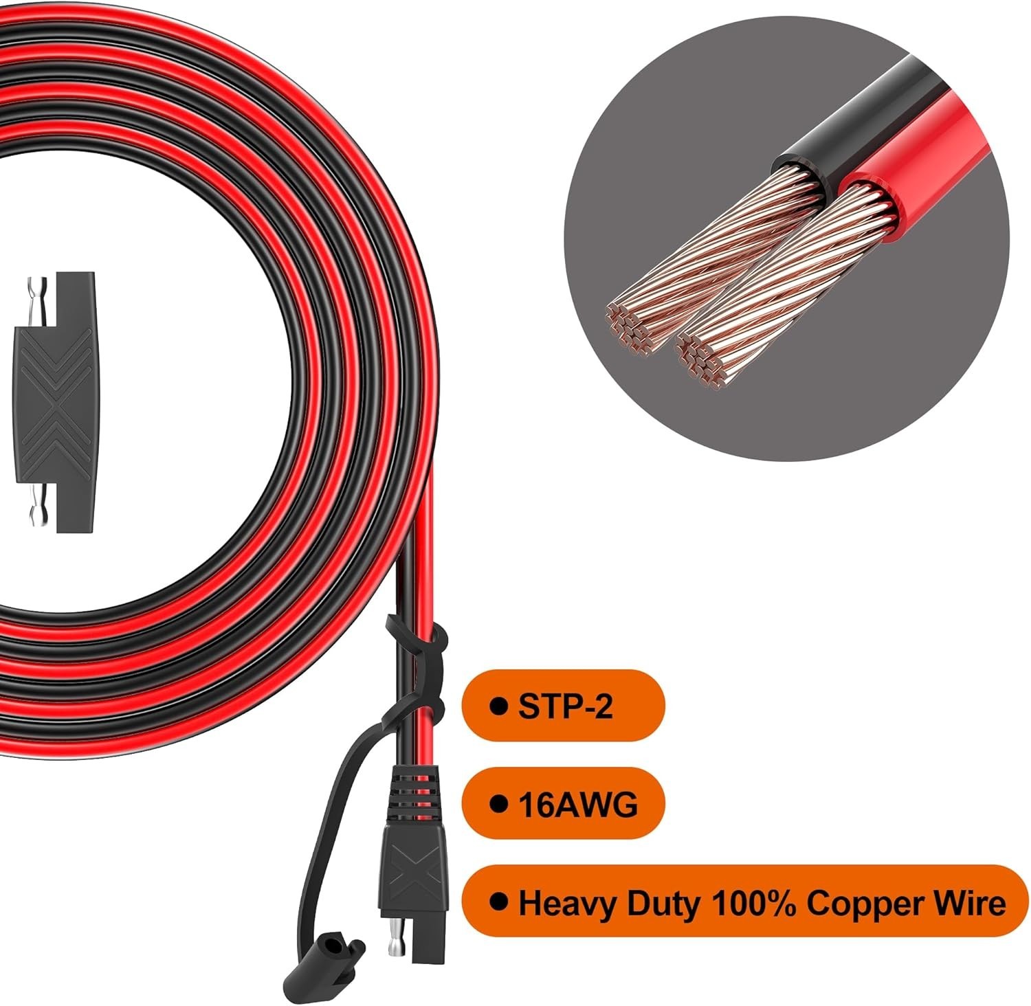 12Ft SAE Extension Cable 16AWG Heavy Duty Quick Disconnect for Solar Battery