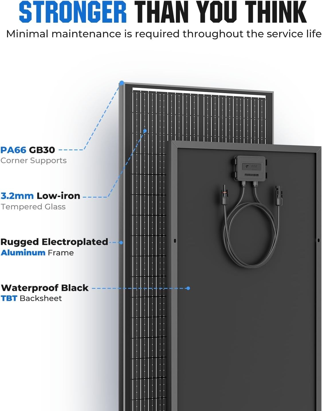 18BB 100 Watt Solar Panel, N-Type 12V 100W Solar Panel, 25% High Efficiency Mono