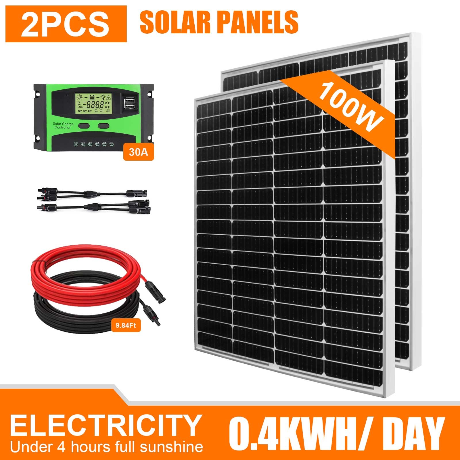 100W Solar Panel Kit 12V/24V Charger Controller for RV Camper Battery Charger