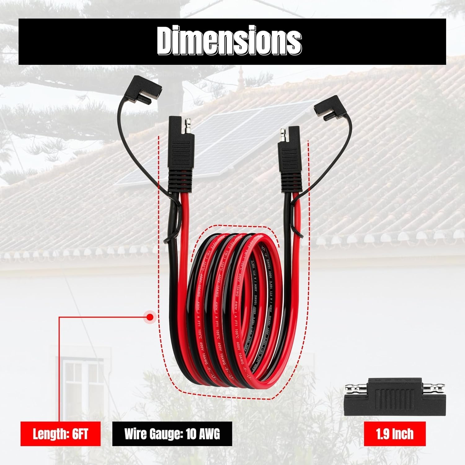 6FT 10AWG SAE Extension Cable,10 Gauge SAE Connector Cable for Solar RV