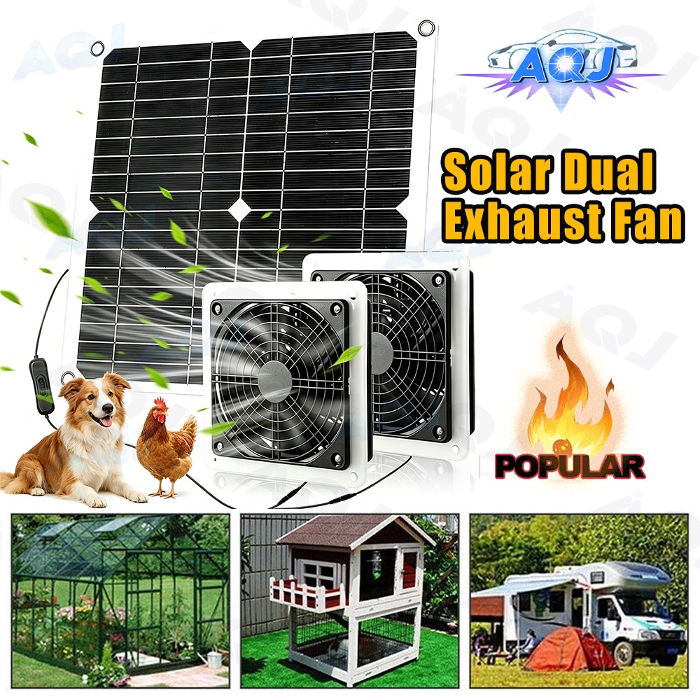 25W Solar Panel Kits with 2 Fans Waterproof for Chicken Coop Shed Greenhouse New