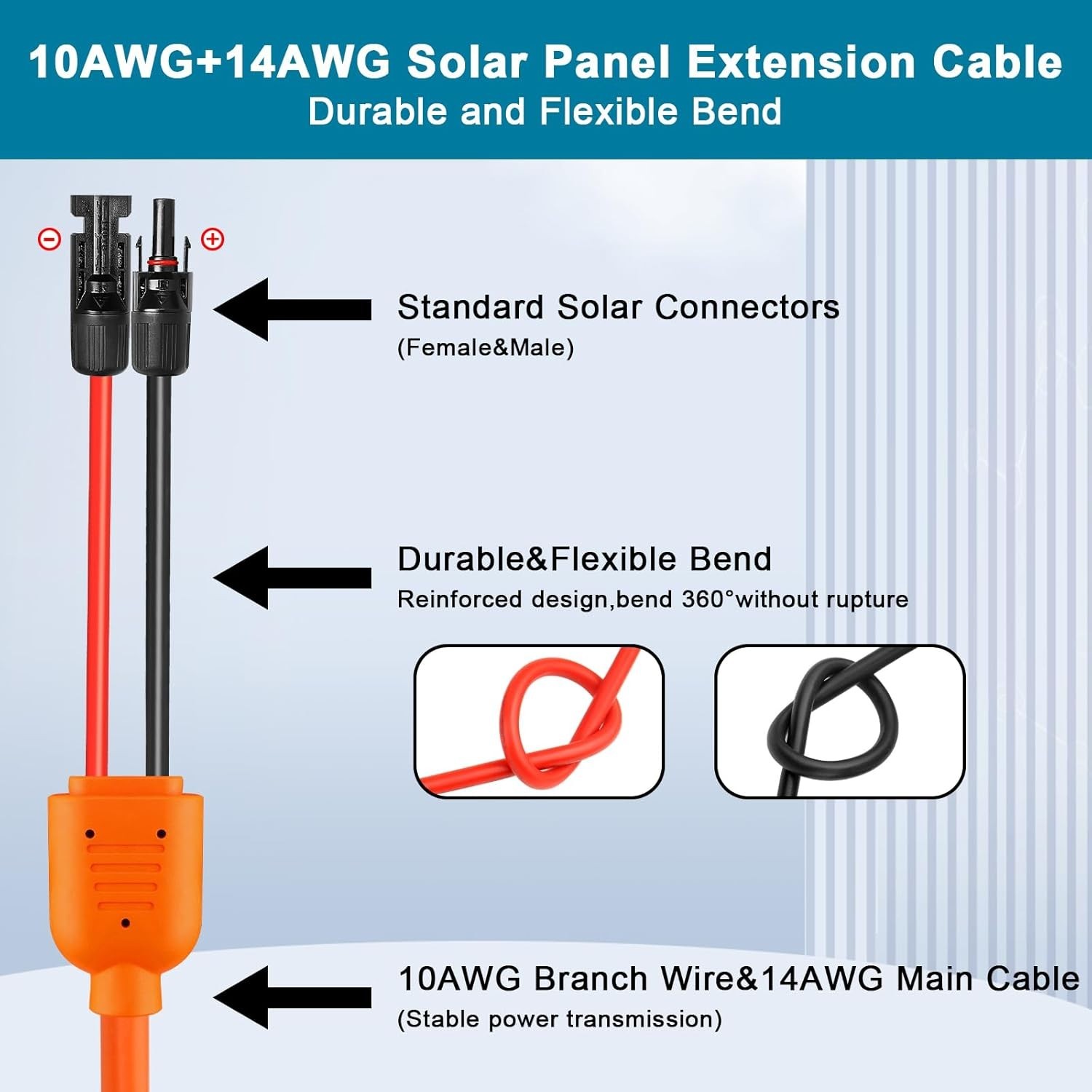 NEW 100FT Solar Panel Extension Cable 10AWG+14AWG Waterproof IP68 Connectors