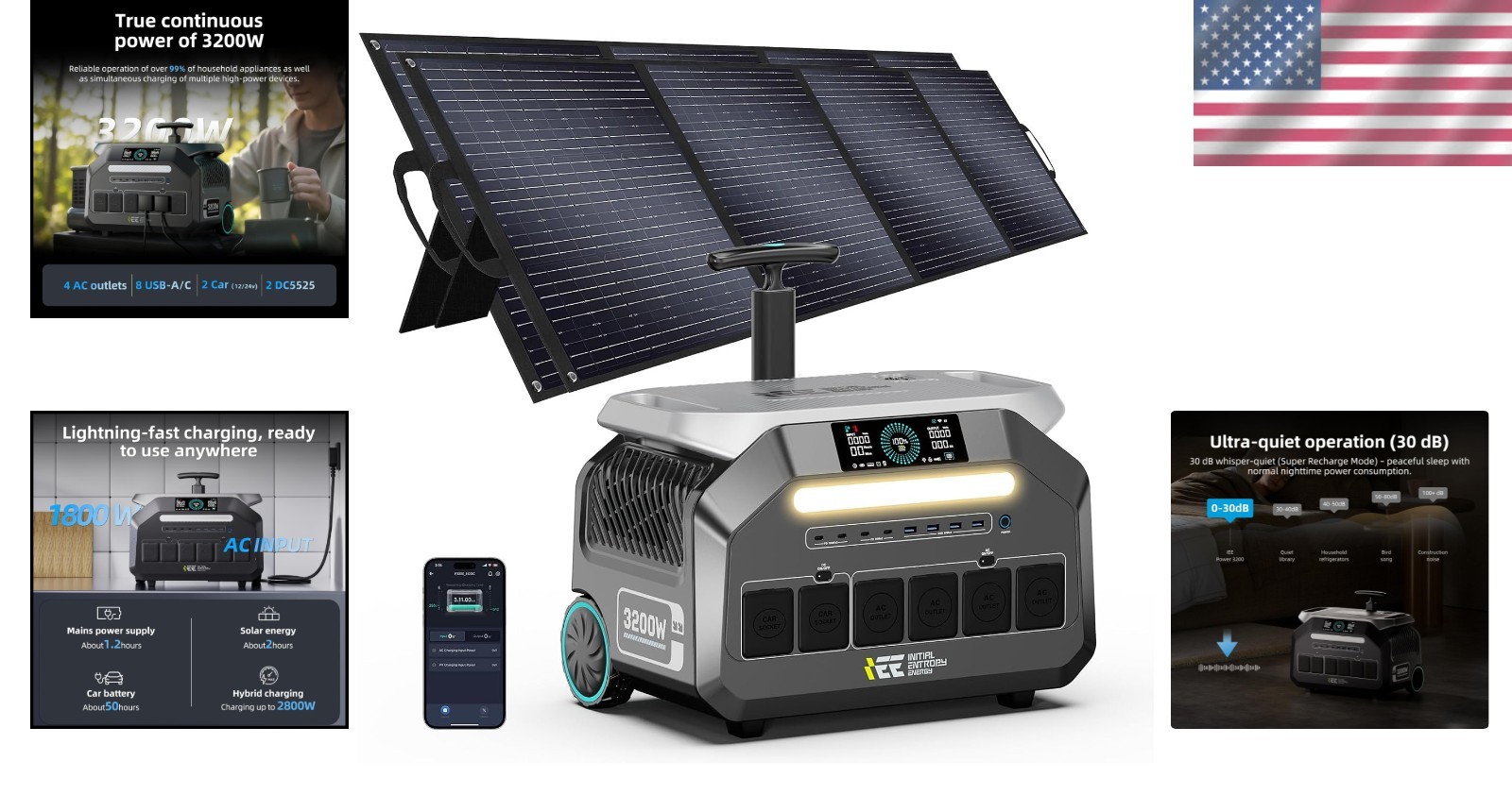 IEE 3200W6400W Peak Portable Power Station P3200, 2048Wh LiFePO4 Solar Genera…