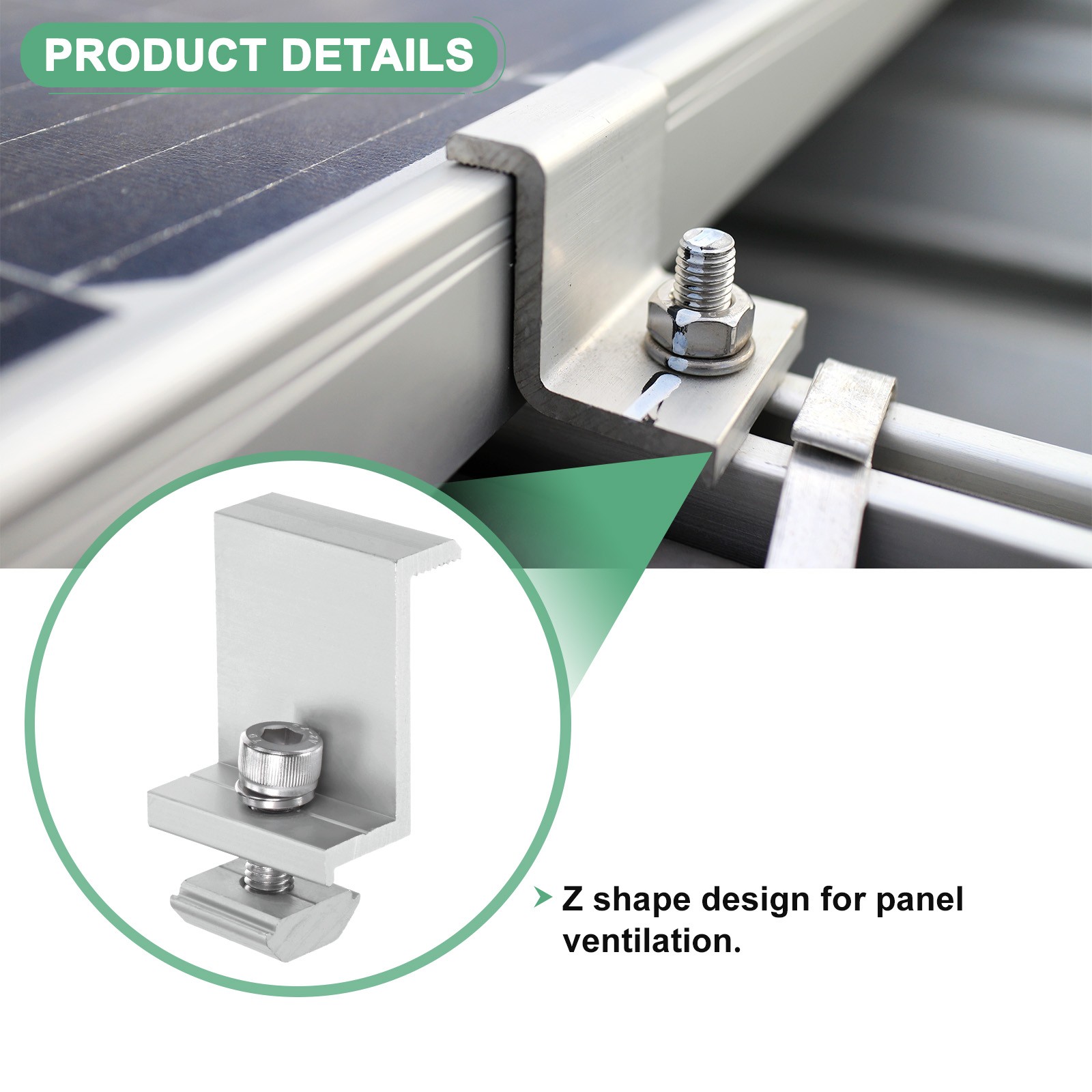 8pcs Solar Panel Mounting 45mm Z Clip Aluminum End Clamp for RVs White