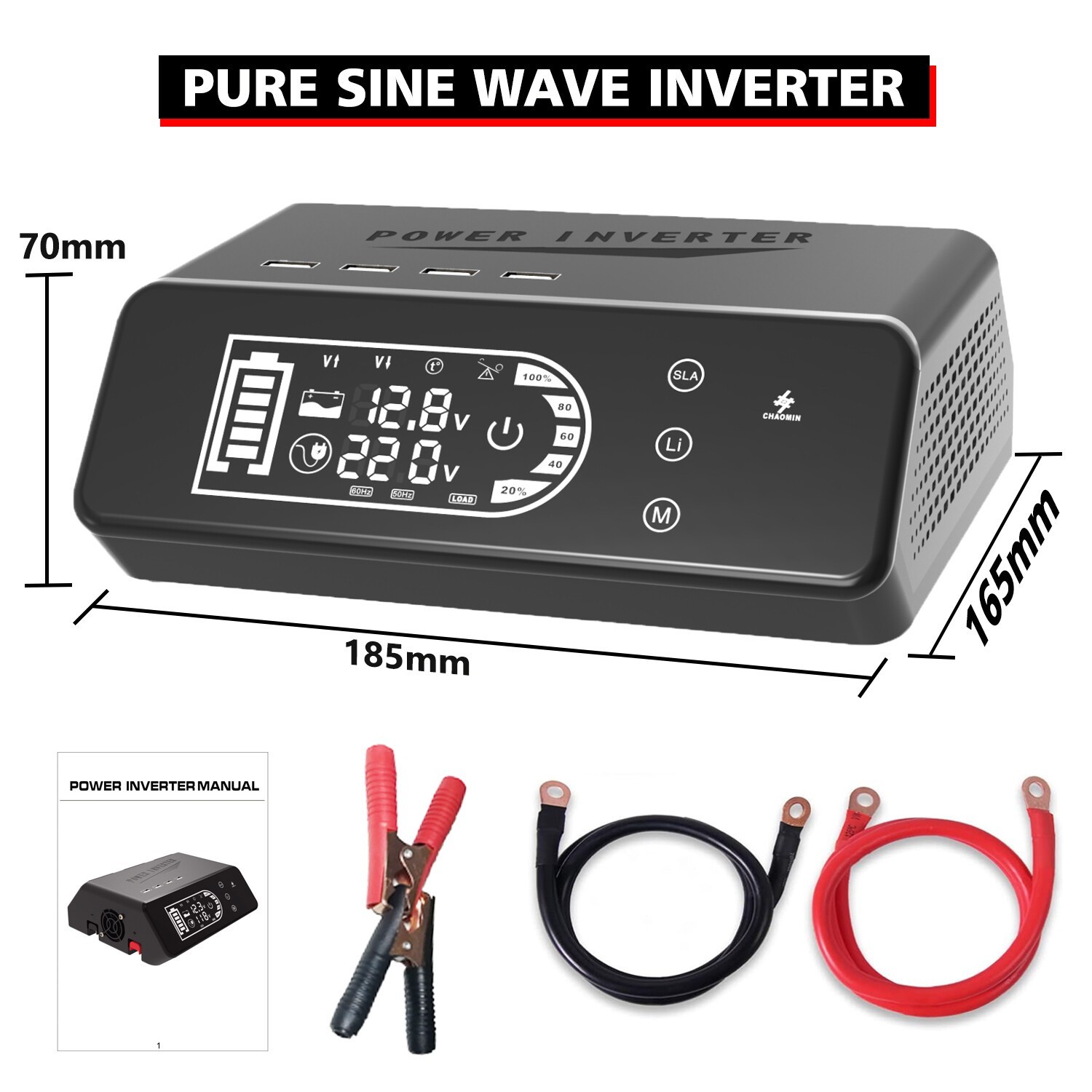 1000W 12V To 110V/220V Pure Sine Wave Power Inverter Solar System Home Outdoor