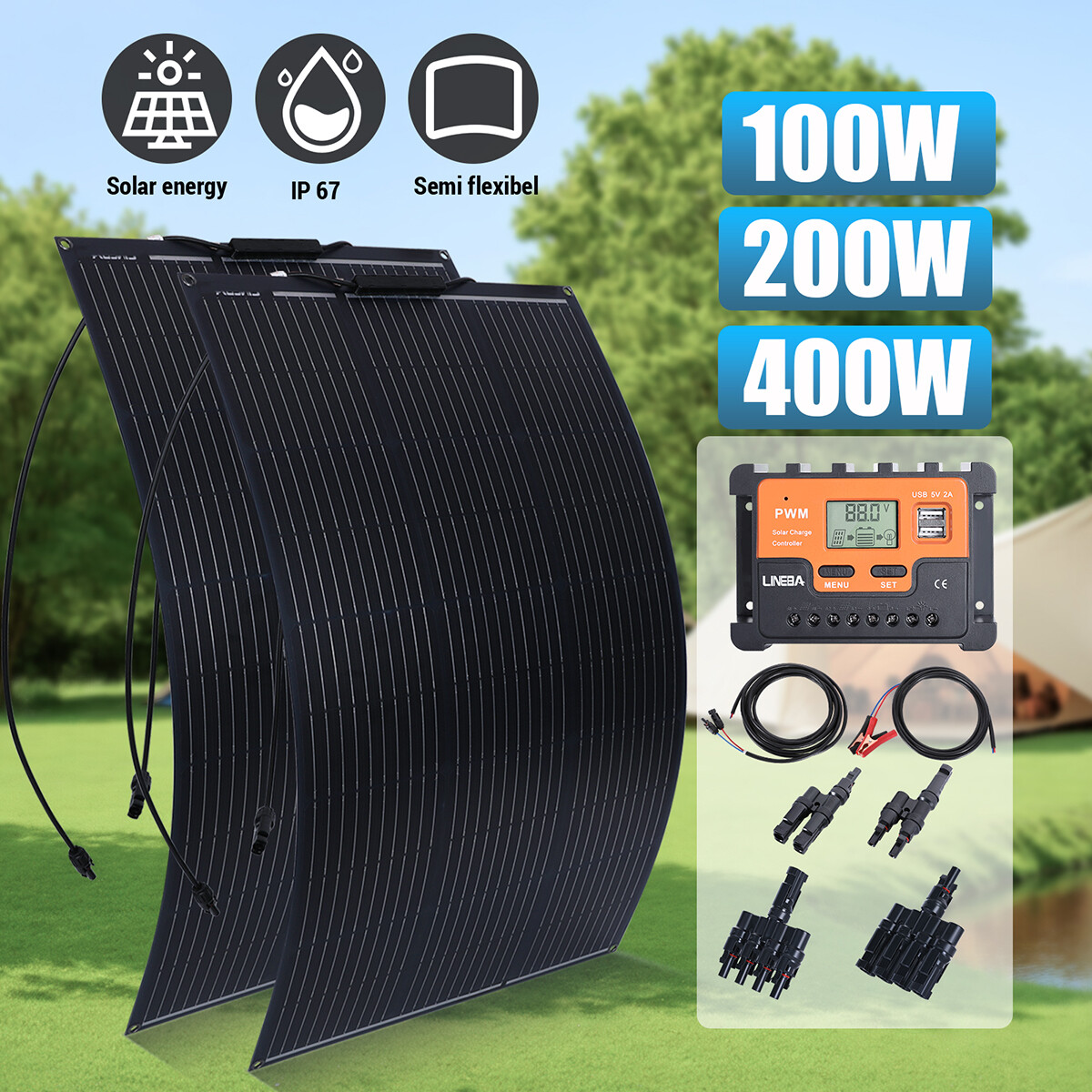 4x100W Flexible Solar Panel Kit Solar Power Generator Camping RV Battery Charger