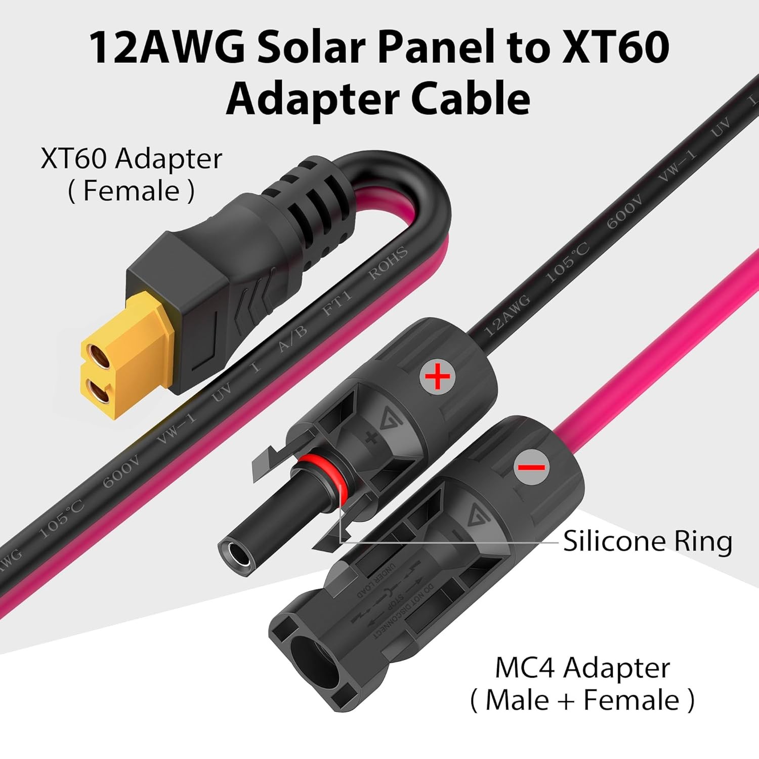 Solar Panel Extension Cable 12AWG Solar Connector to XT60 Battery Charge Wire