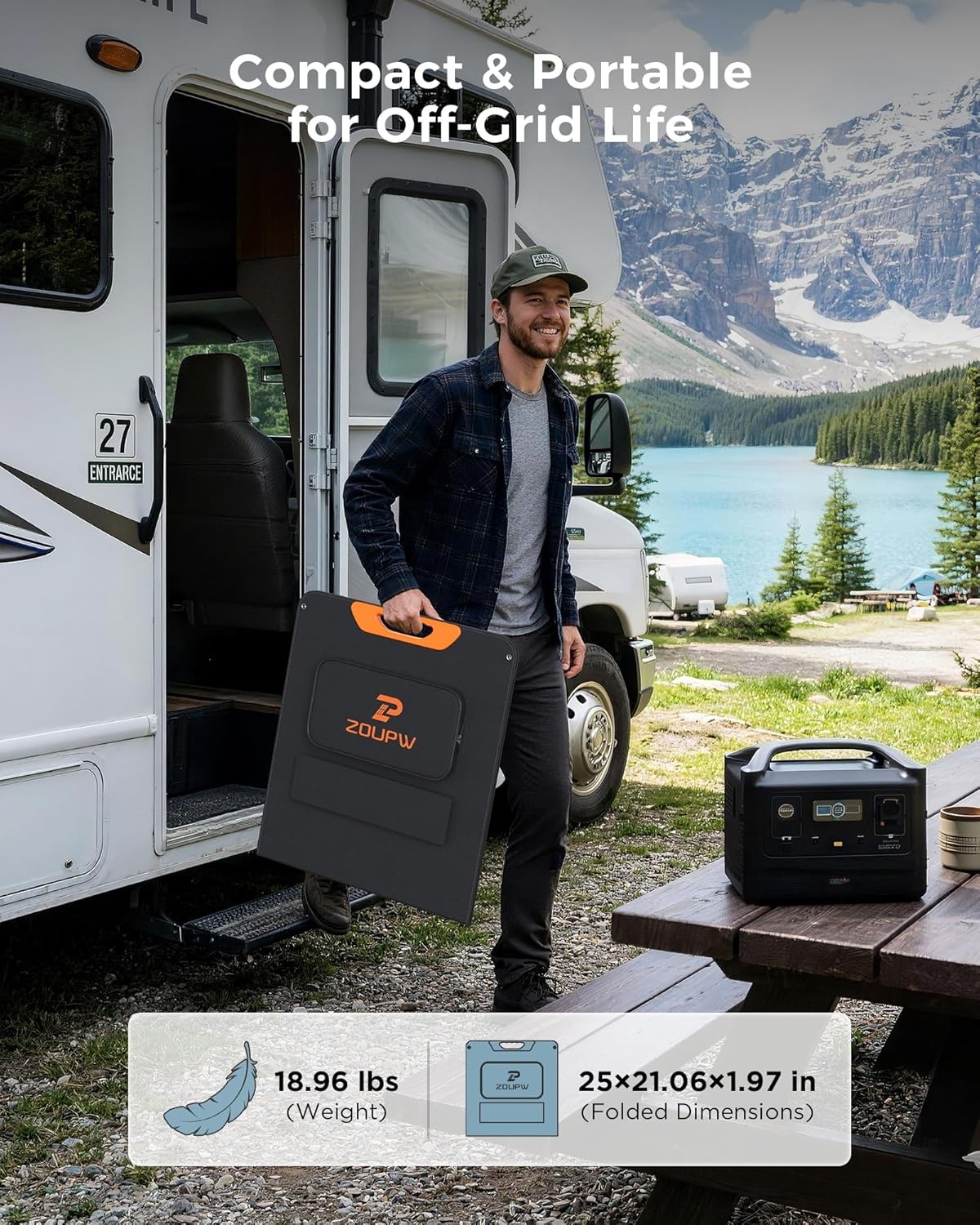 ZOUPW 200W Portable Solar Panel 23.5% Efficiency Mono Foldable